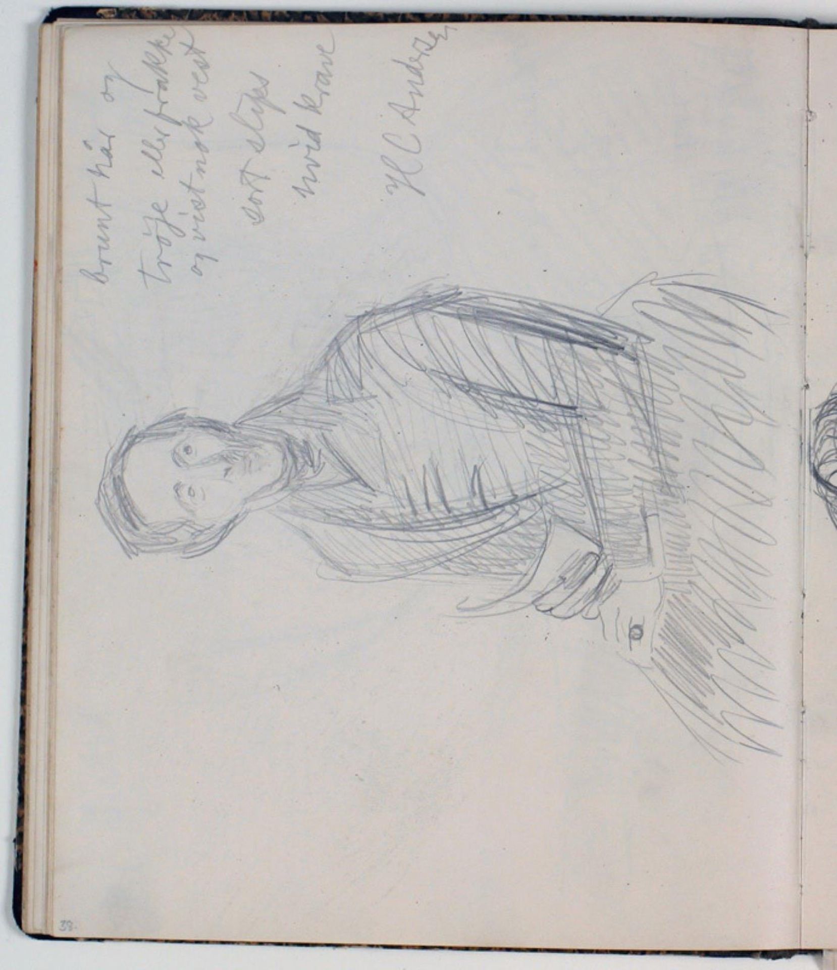 Studie af H. C. Andersen efter maleri af Chr. Albr. von Benzon 1835. Farveangivelser by Niels Larsen Stevns