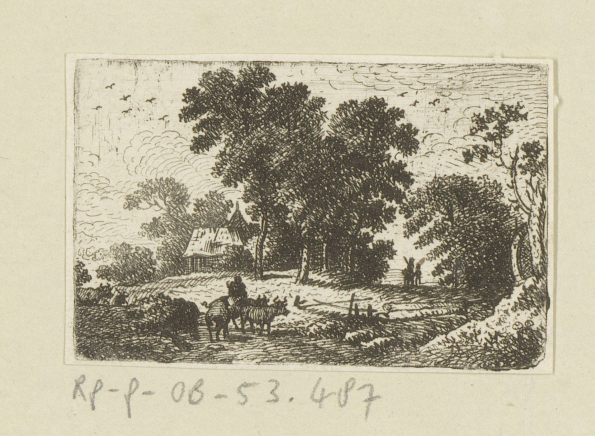 Landschap met bomen, boerderij en koeien op de voorgrond by Johann Andreas Benjamin Nothnagel