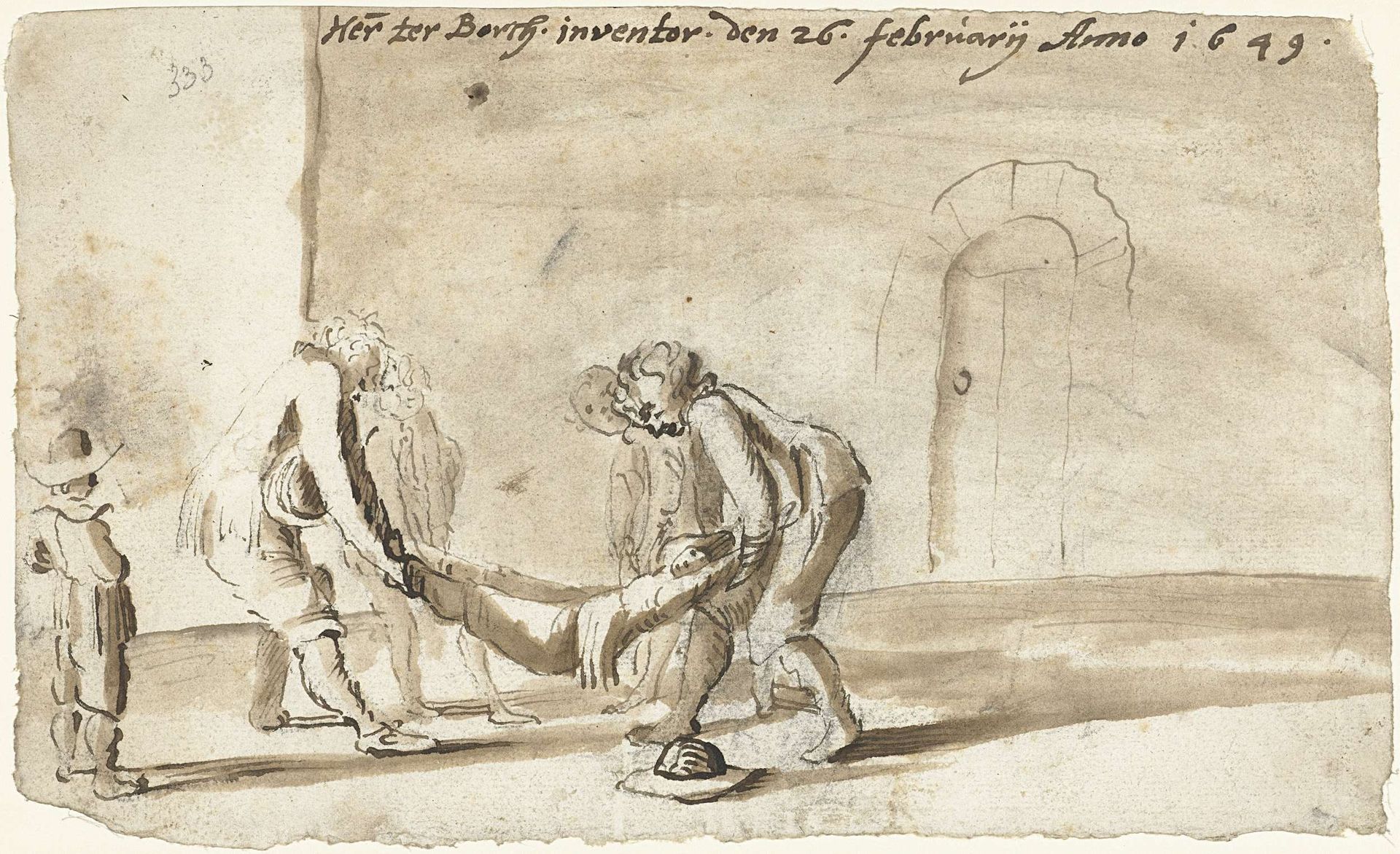 Jongens spelen het spel Jonas in de wallevis by Harmen ter Borch
