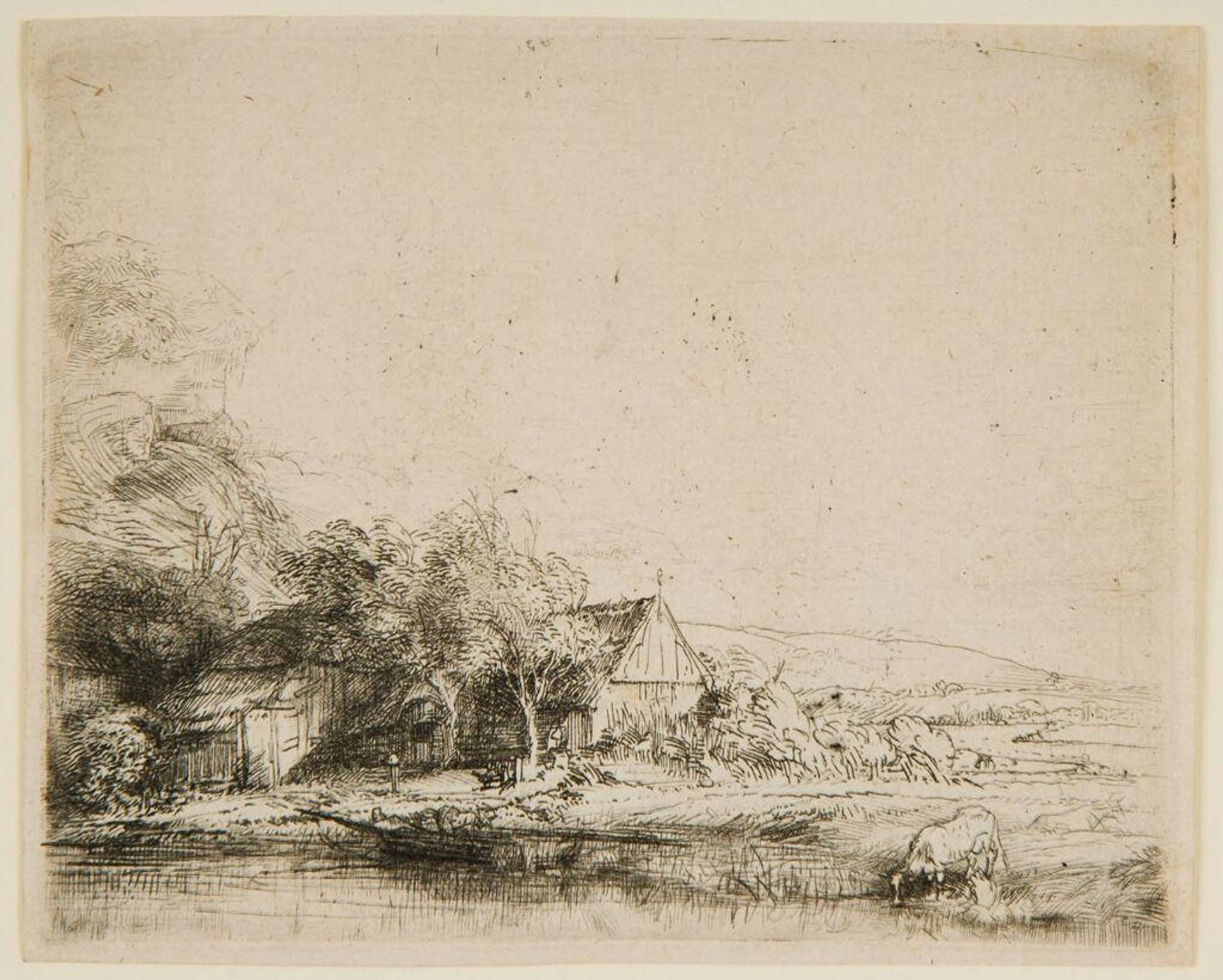 Landscape with a Cow Drinking by Rembrandt van Rijn