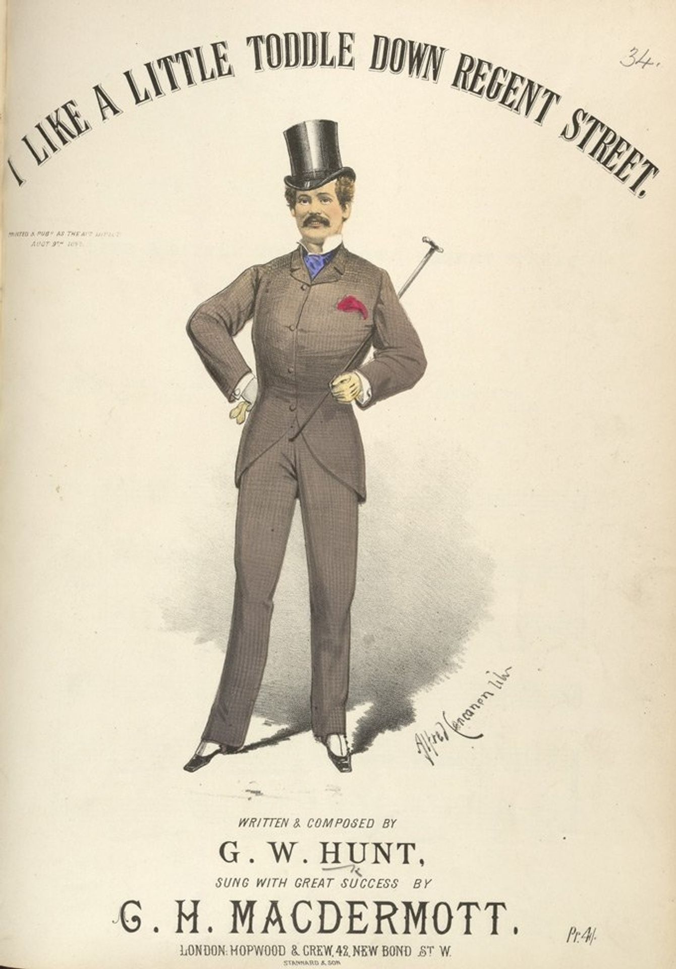 Cover design for G.H. MacDermott's song ''I Like A Little Toddle Down Regent Street'' by Alfred Concanen