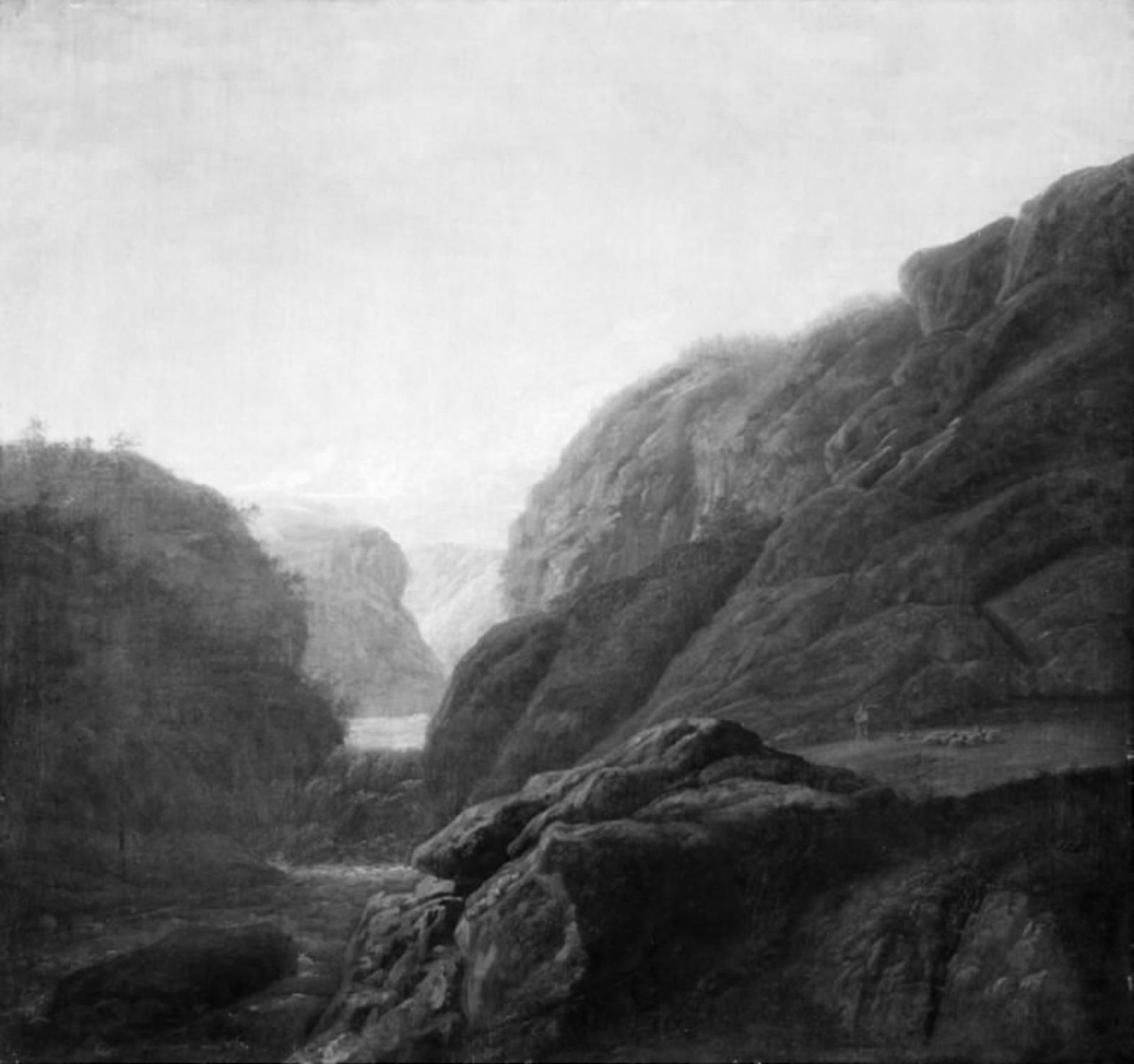 Norwegian Landscape with a River and a Waterfall between Rocks by J.C. Dahl