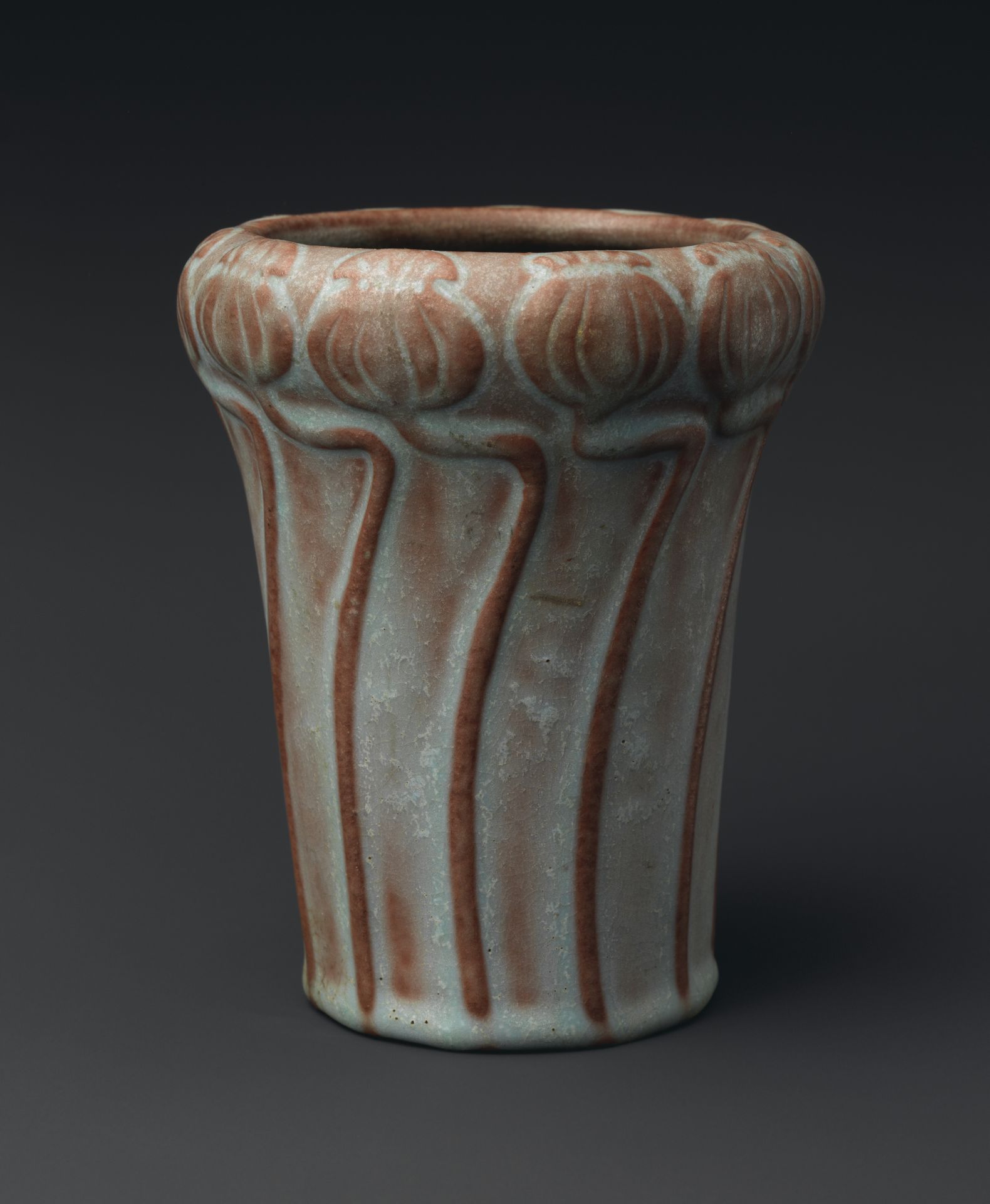 Vase with poppy seed pods by Artus Van Briggle