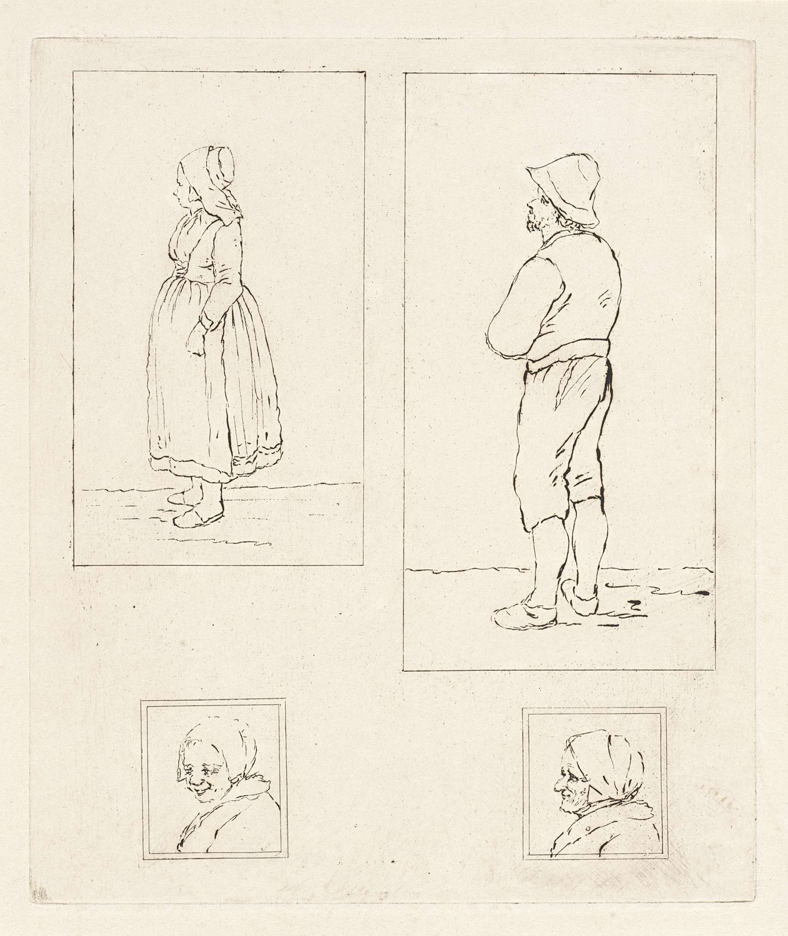 Vier figuurstudies by Nicolaas van der Worm