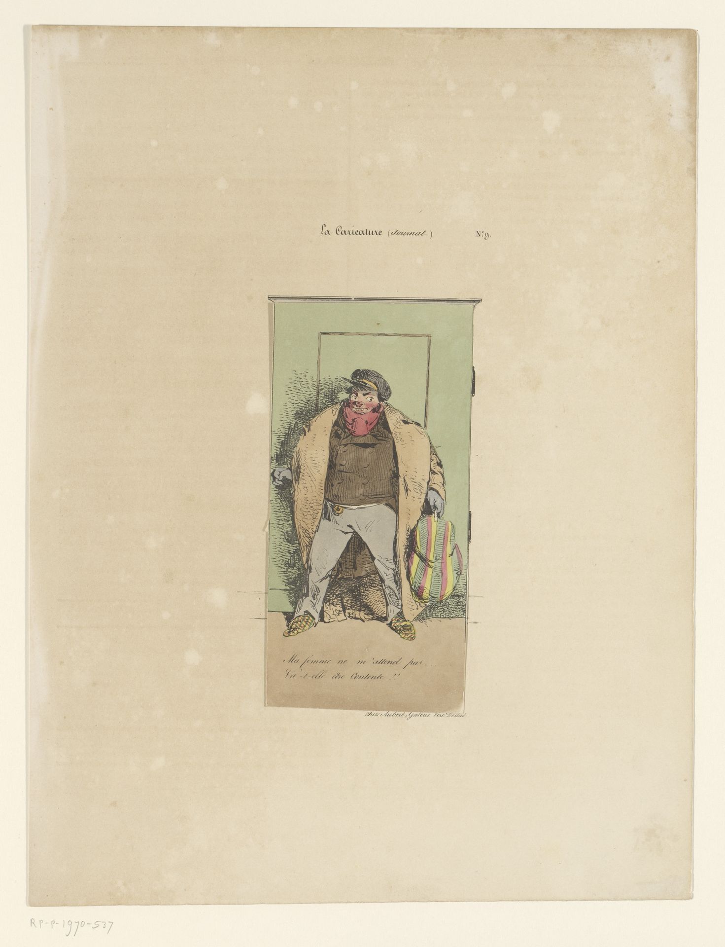 Vrijend paar achter deur by Henry-Bonaventure Monnier