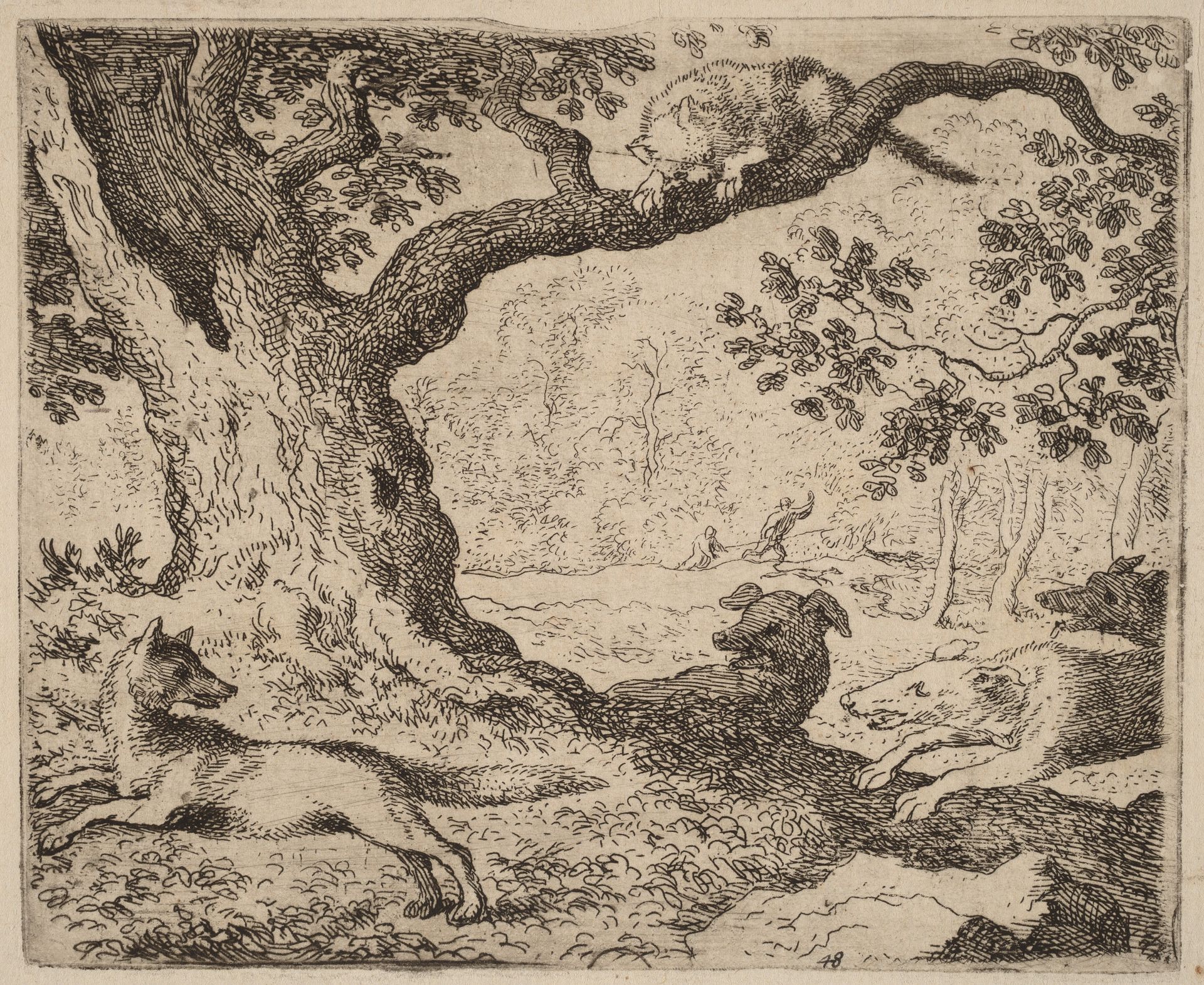 Reynard's Father and the Cat Pursued by Hounds by Allart van Everdingen