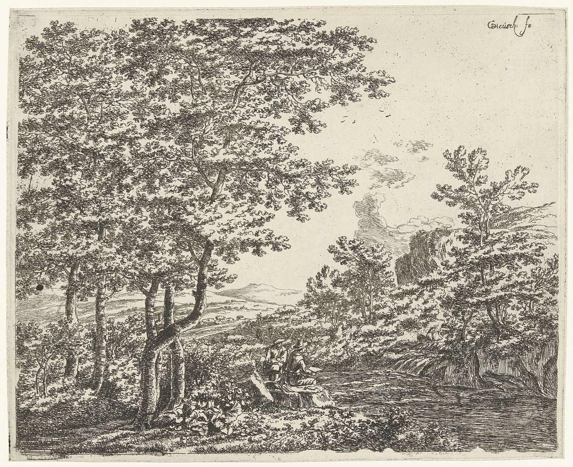 Landschap met een tekenaar by Willem de Heusch