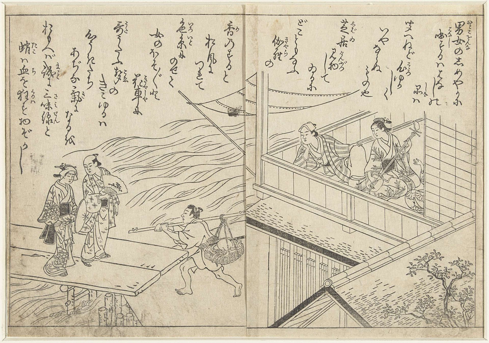 Theehuis langs een rivier by Nishikawa Sukenobu 西川祐信
