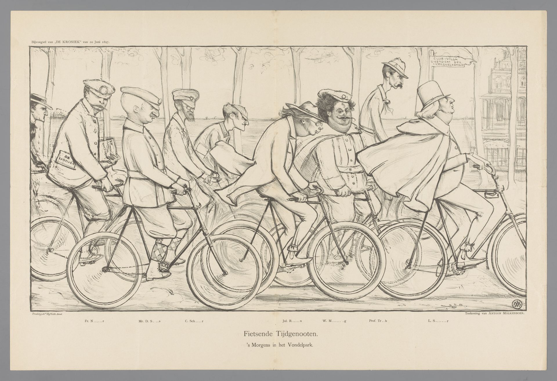 Fietsende tijdgenooten. 's Morgens in het Vondelpark by Anton Molkenboer