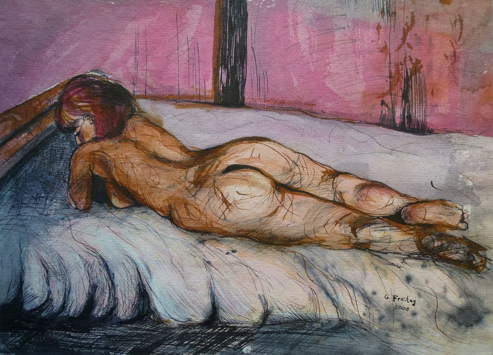 Gabriele on the bamboo bed 1 by Gazmend Freitag