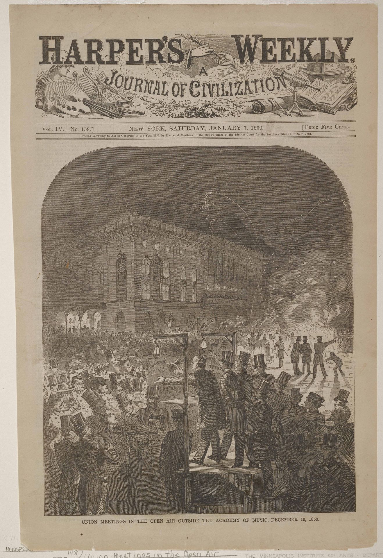 Union Meetings in the Open Air Outside the Academy of Music by Winslow Homer