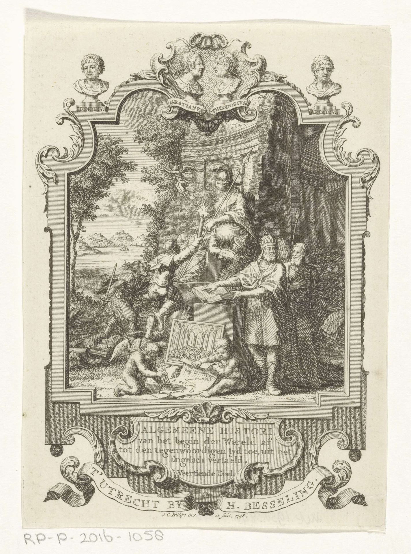 Cartouche met allegorie op het einde van het Romeinse Rijk by Jan Caspar Philips