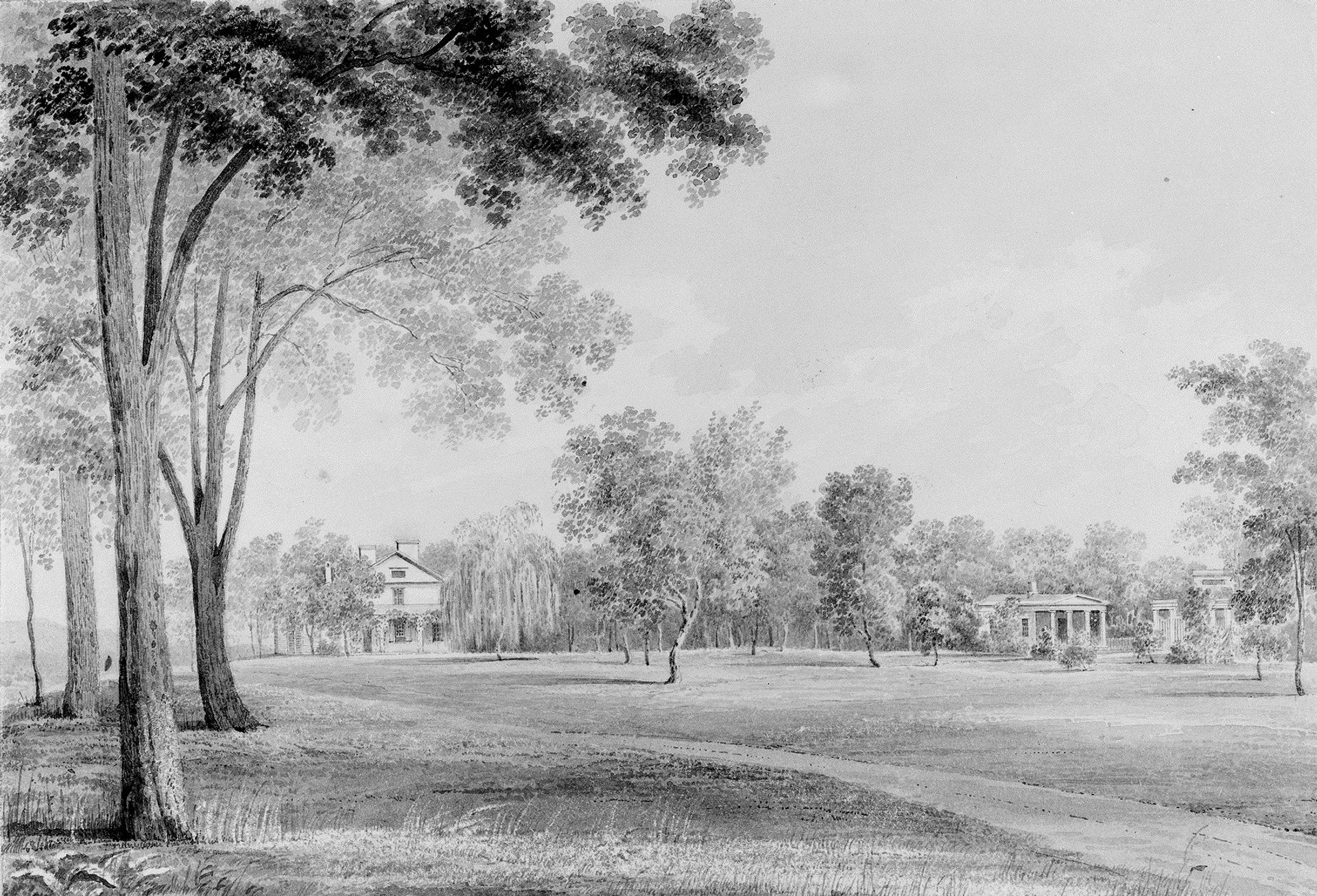 View of the David Hosack Estate, Hyde Park, New York, from the South (from Hosack Album) by Thomas Kelah Wharton