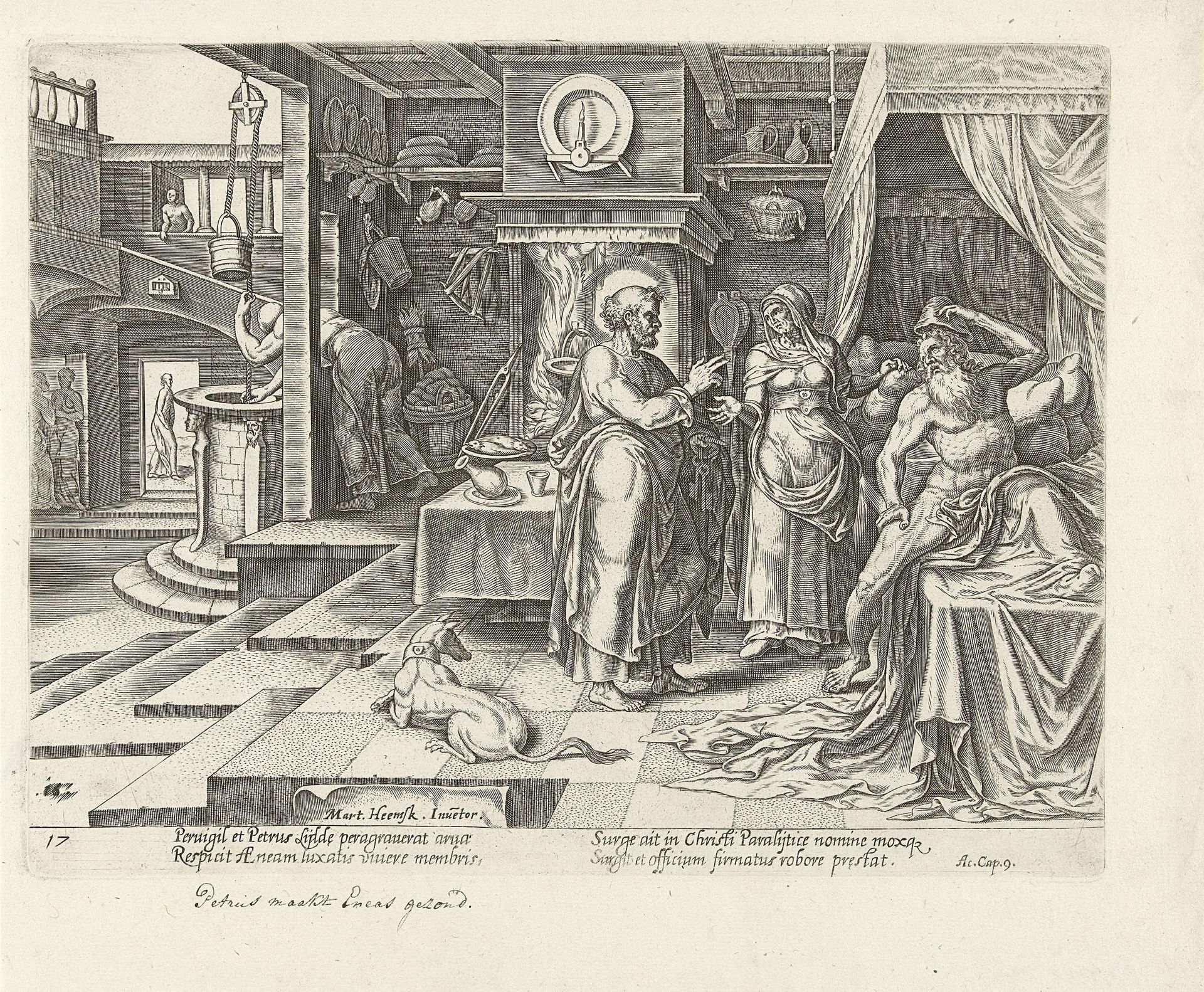Petrus geneest Eneas by Philips Galle