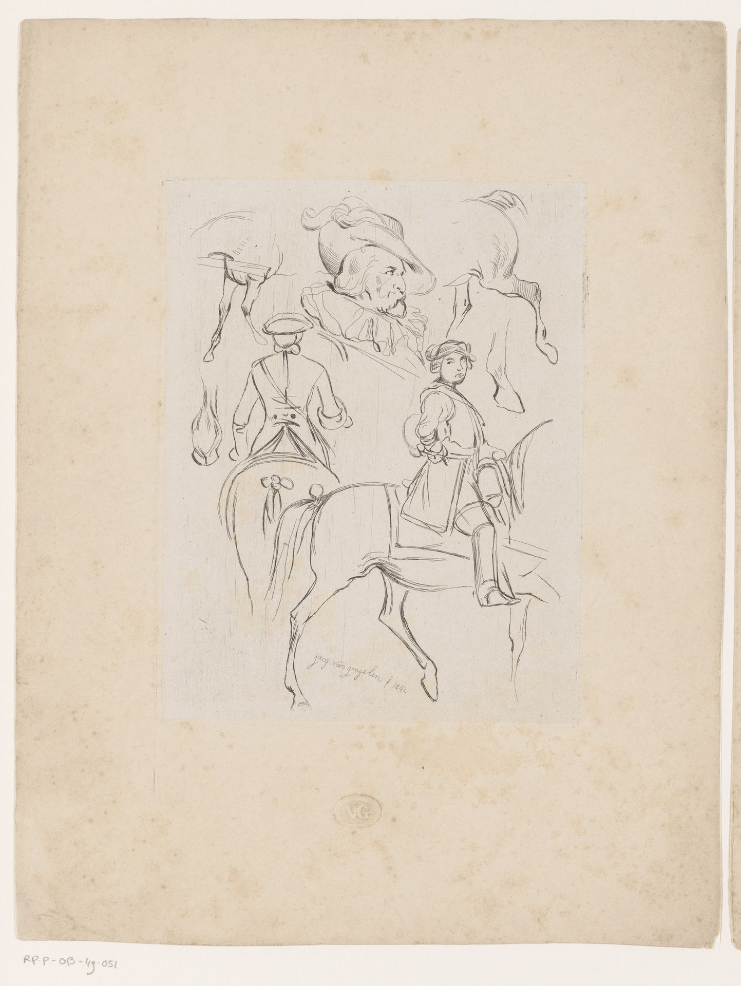 Studie van een ruiter te paard by Jacques Van Gingelen