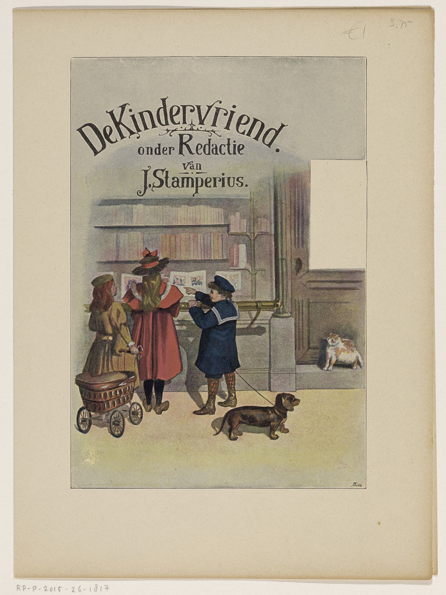 Drie kinderen voor de etalage van een boekwinkel by Anonymous