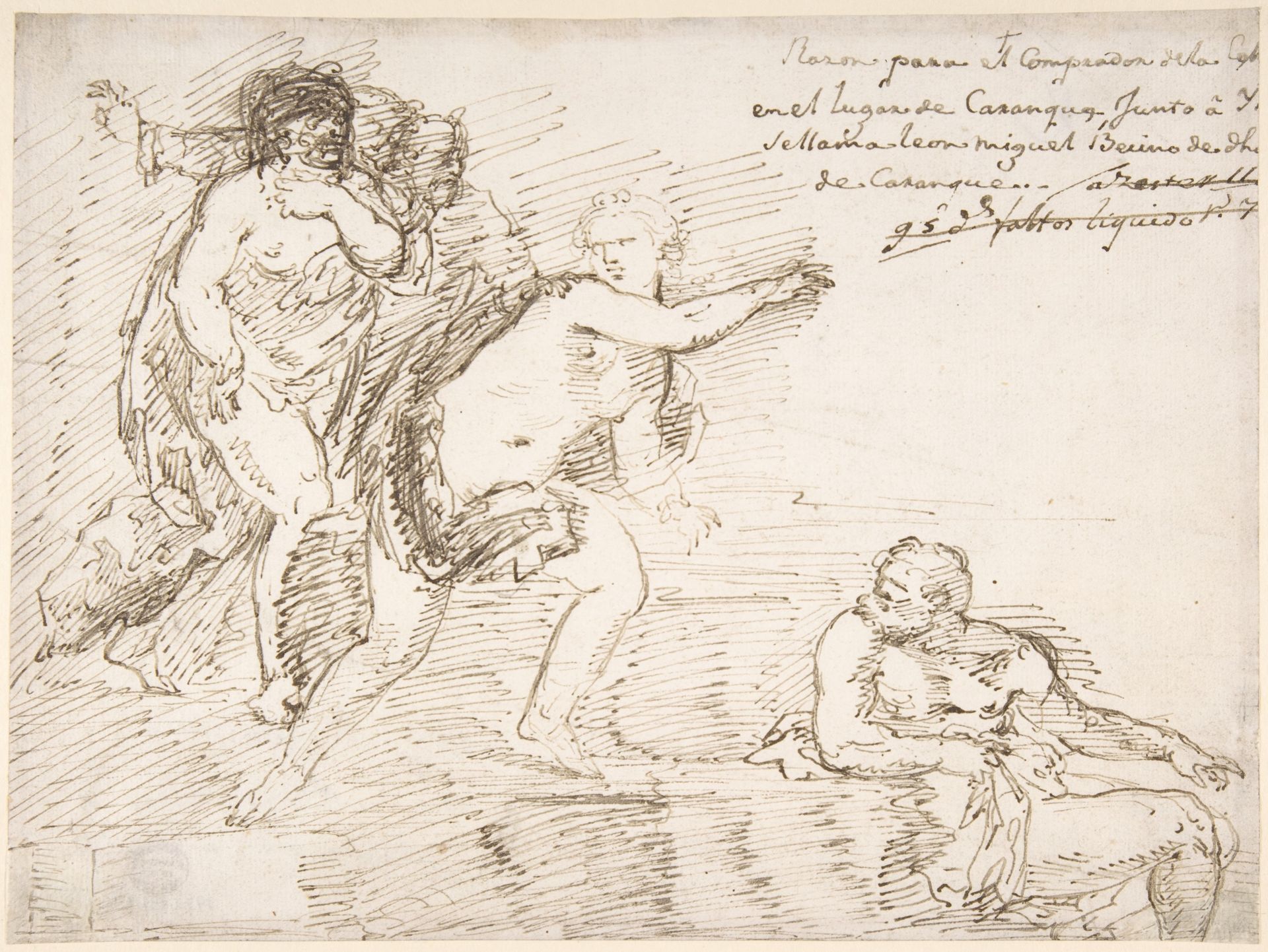 Unidentified Subject with Male Nudes at Left and Right, with a Female Nude at Center by Anonymous