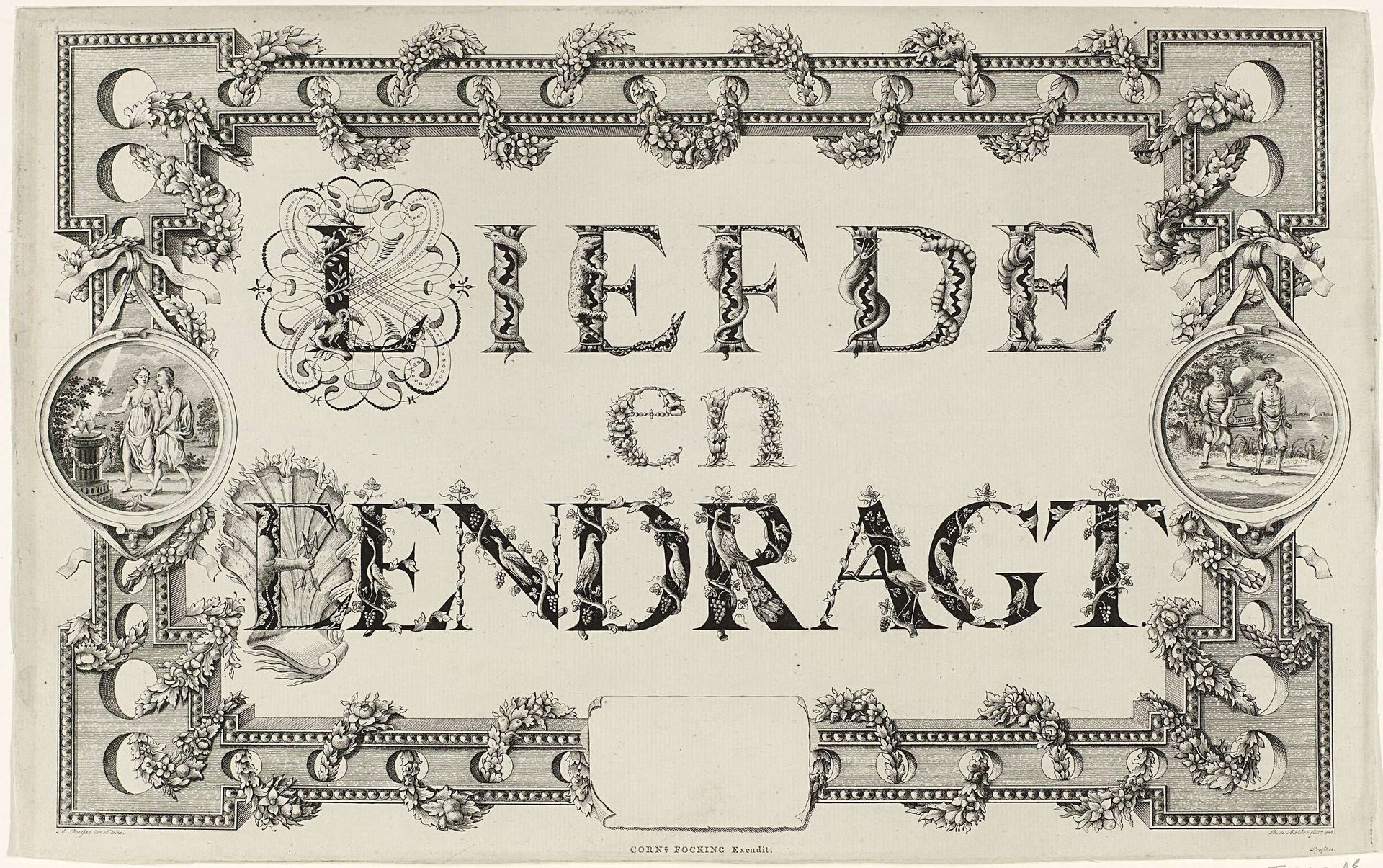 Kalligrafie op de liefde en eendracht, 1787-1788 by Barent de Bakker