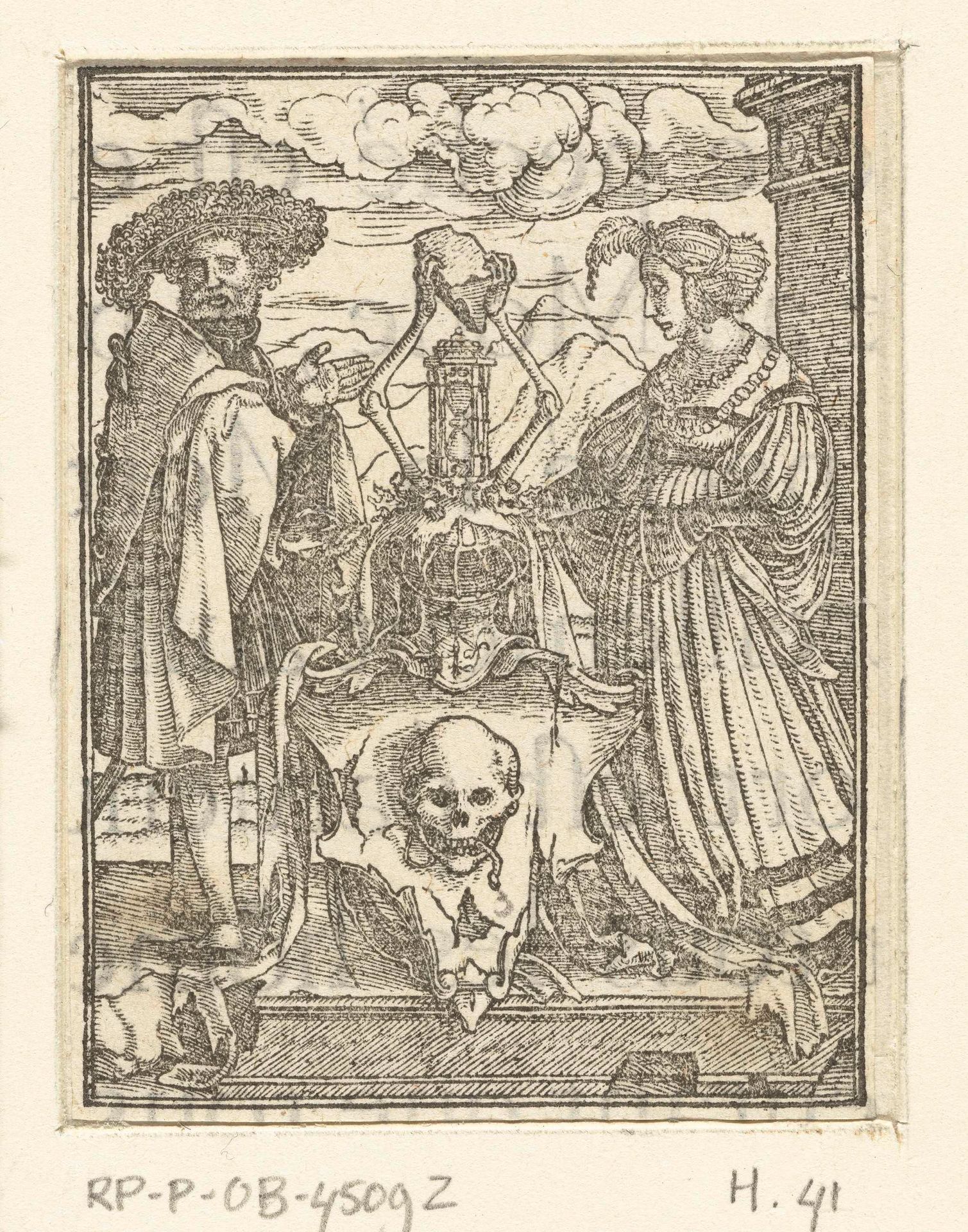 Wapen van de Dood geflankeerd door man en vrouw by Hans (II) Holbein