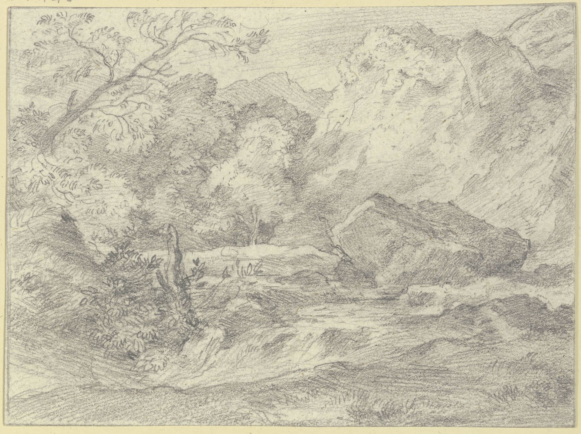 Gebirgsgegend mit einem großen Felsstück by Ferdinand Olivier