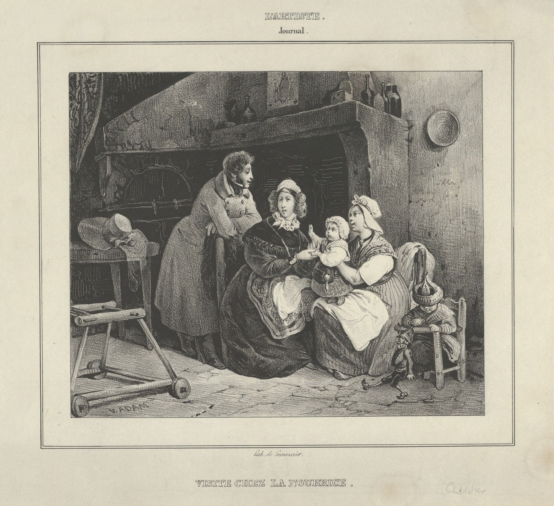 Visite Chez la Nourrice (Visit to the Wetnurse) (from Journal l'Artiste) by Victor Adam