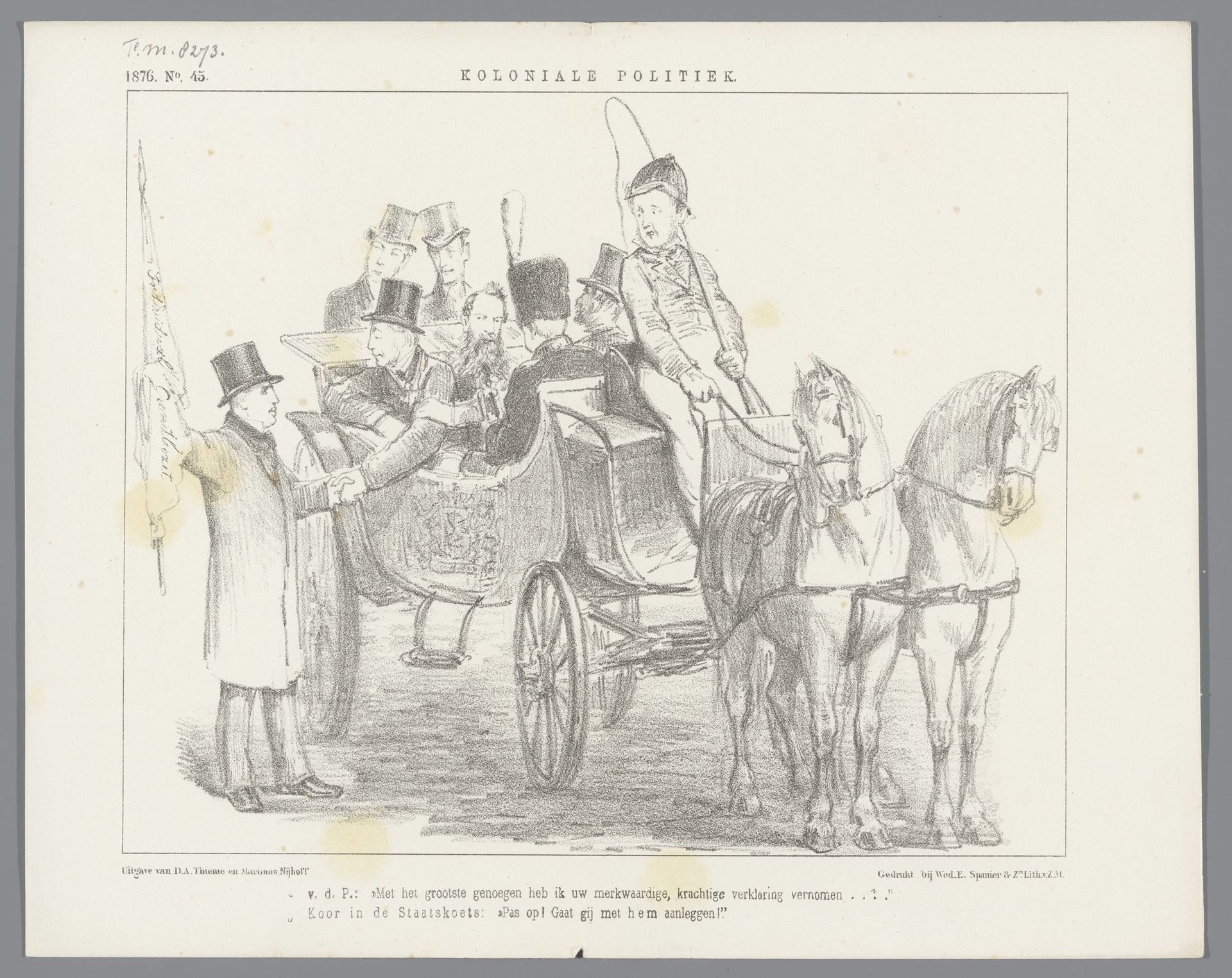 Feestplaat van den optogt in het Willemspark te 's Gravenhage op 17 november 1863 bij gelegenheid van het leggen van den Eersten Steen voor het Nationaal gedenkteeken voor November 1813 enz. door Z.M. Willem III Koning der Nederlanden ter gedachtenis van Neerlands Vijfitg jarige Onafhankelijkheid onder het dierbaar Stamhuis van Oranje. Genomen op het oogenblik van de toespraak der Werklieden tot Zijne Majesteit by Marinus Adrianus van Straten