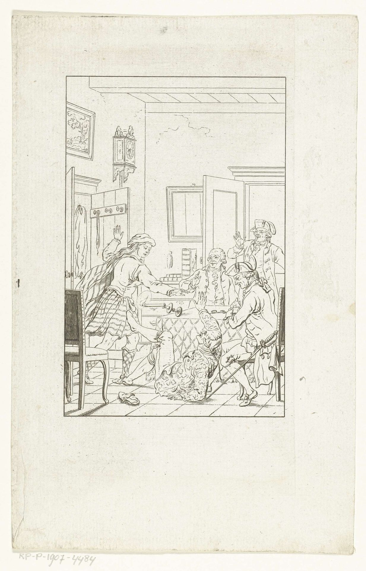 Interieur met kleermaker Balthazar Knoopius en bezoek by Johannes Christiaan Bendorp
