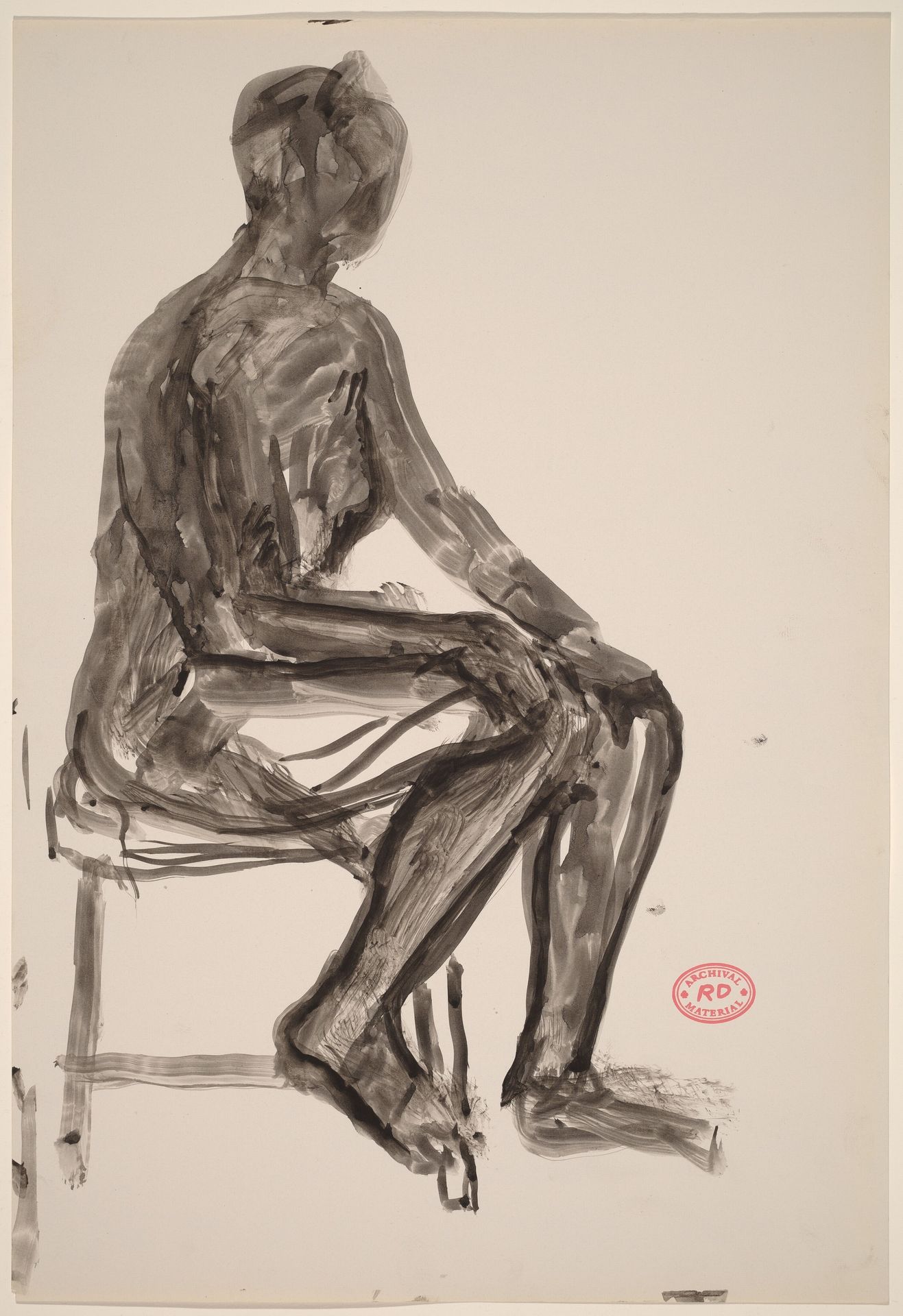 Untitled [seated female nude with right foot on stretcher of chair] by Richard Diebenkorn