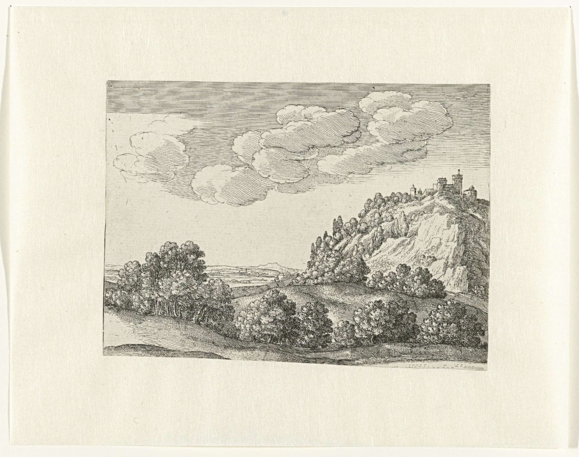 Landschap met een kasteel op een heuvel by Wenceslaus Hollar