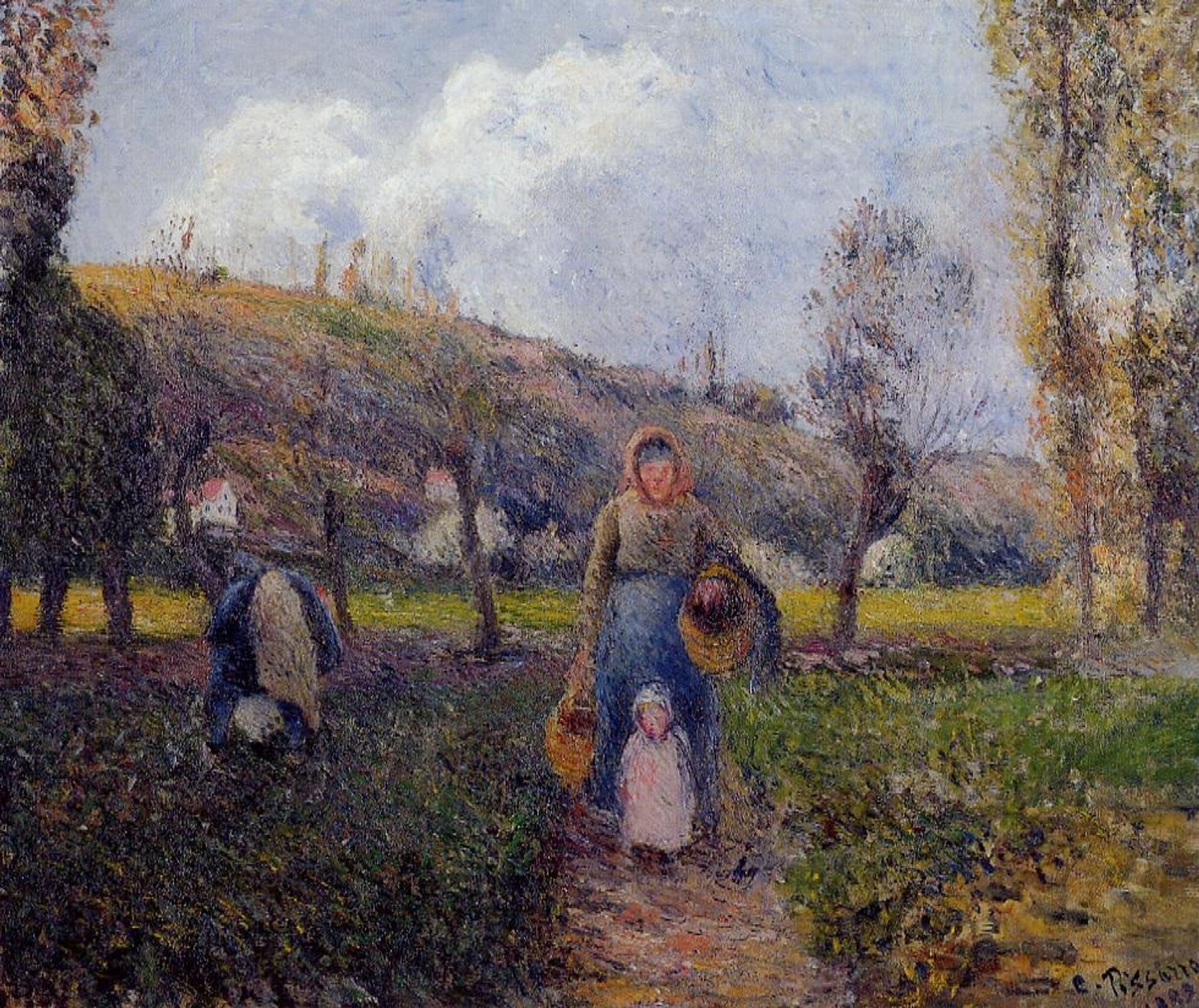 Peasant Woman and Child Harvesting the Fields, Pontoise by Camille Pissarro