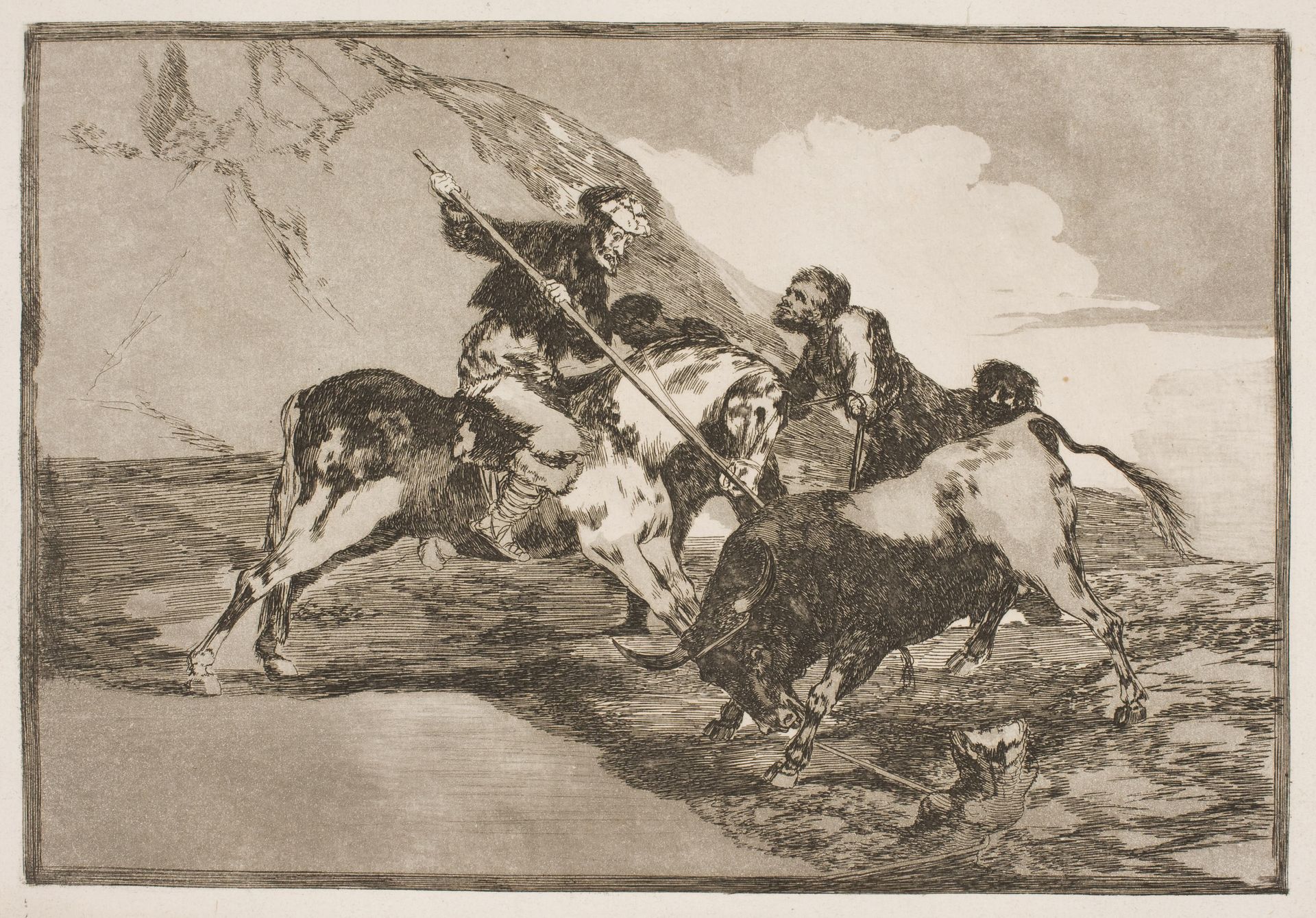 Den måde, hvorpå de gamle spaniere til hest jagede tyre på sletten. by Francisco de Goya
