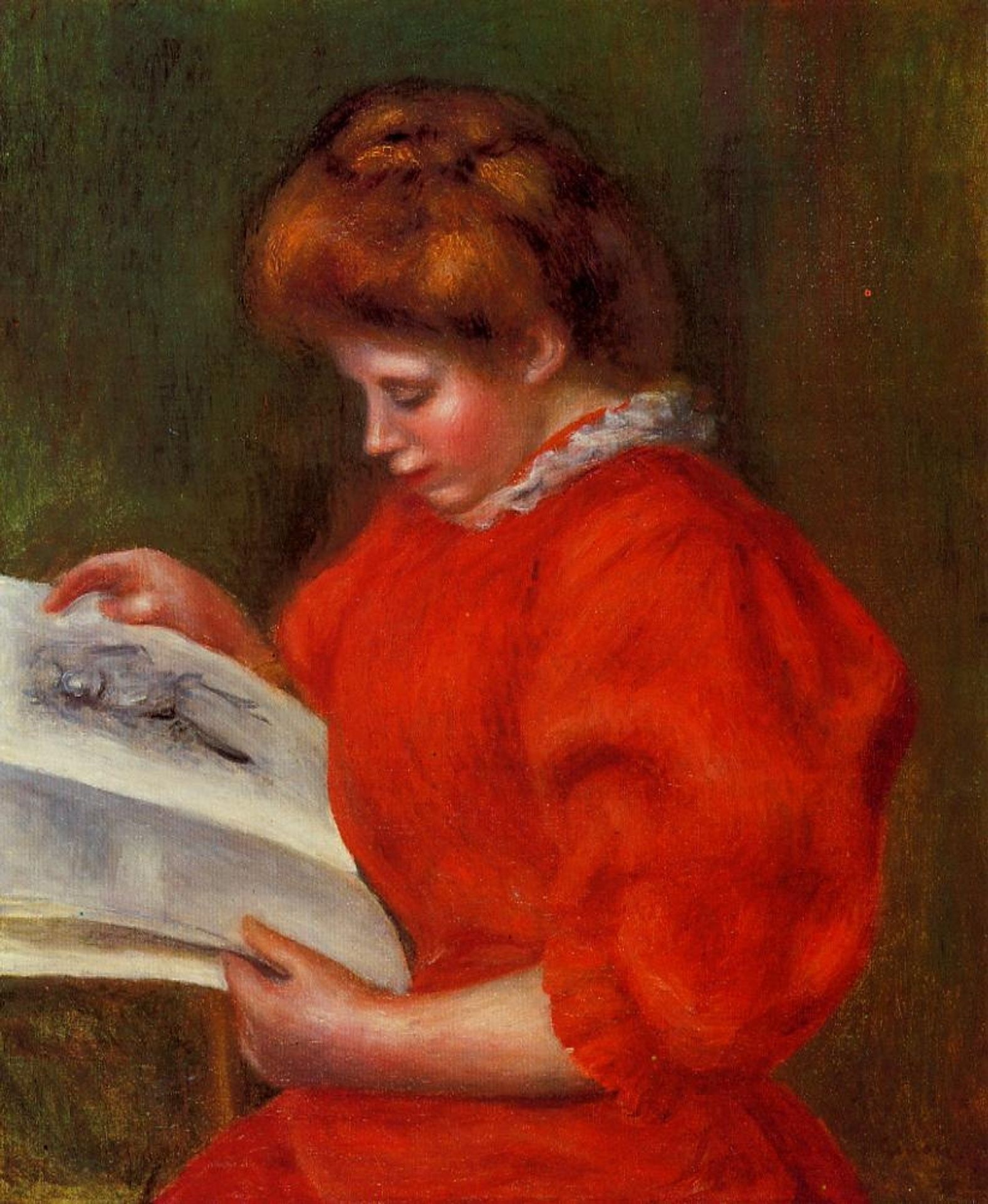 Young Woman Looking at a Print by Pierre-Auguste Renoir