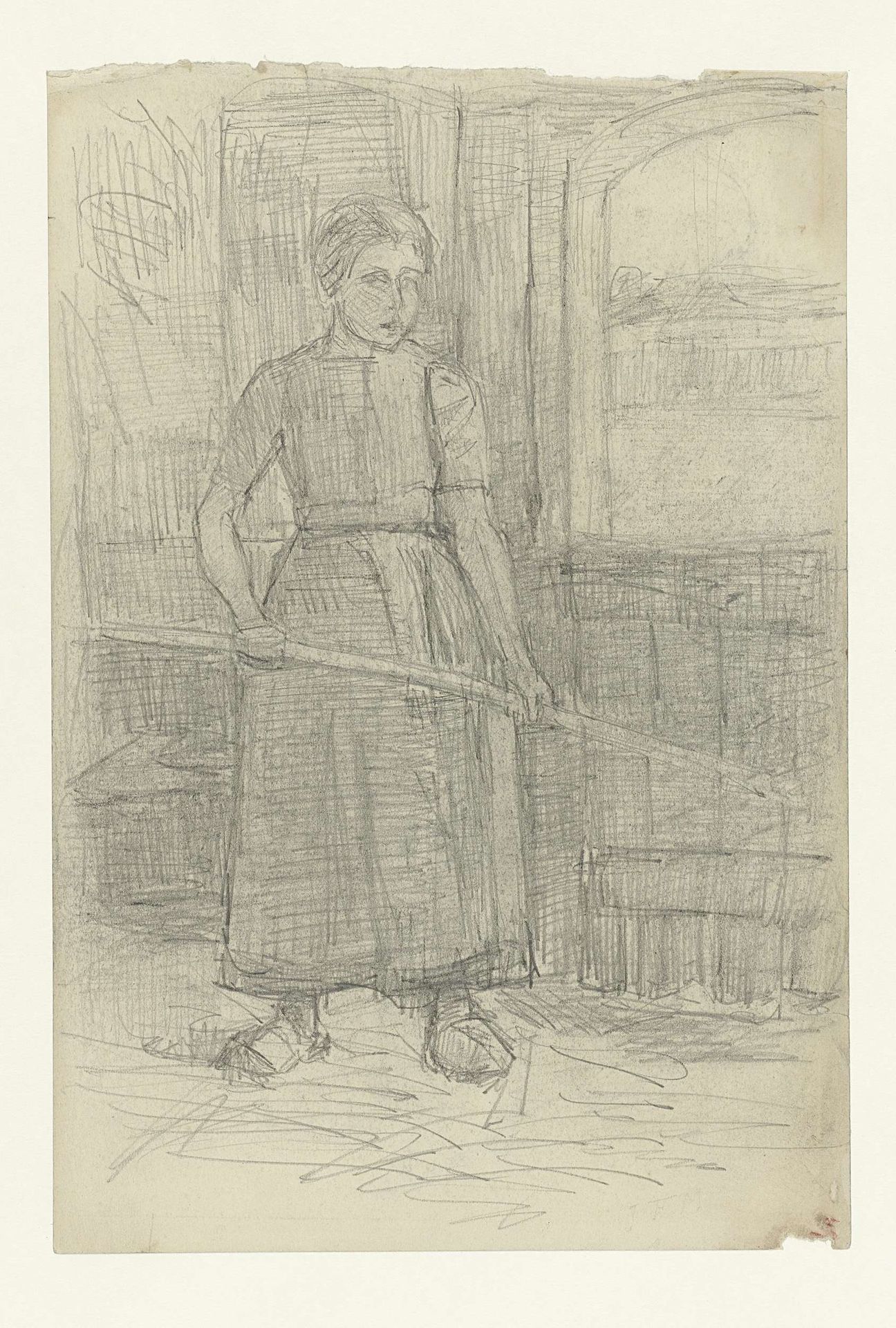 Staande boerin in een schuur by Jozef Israëls