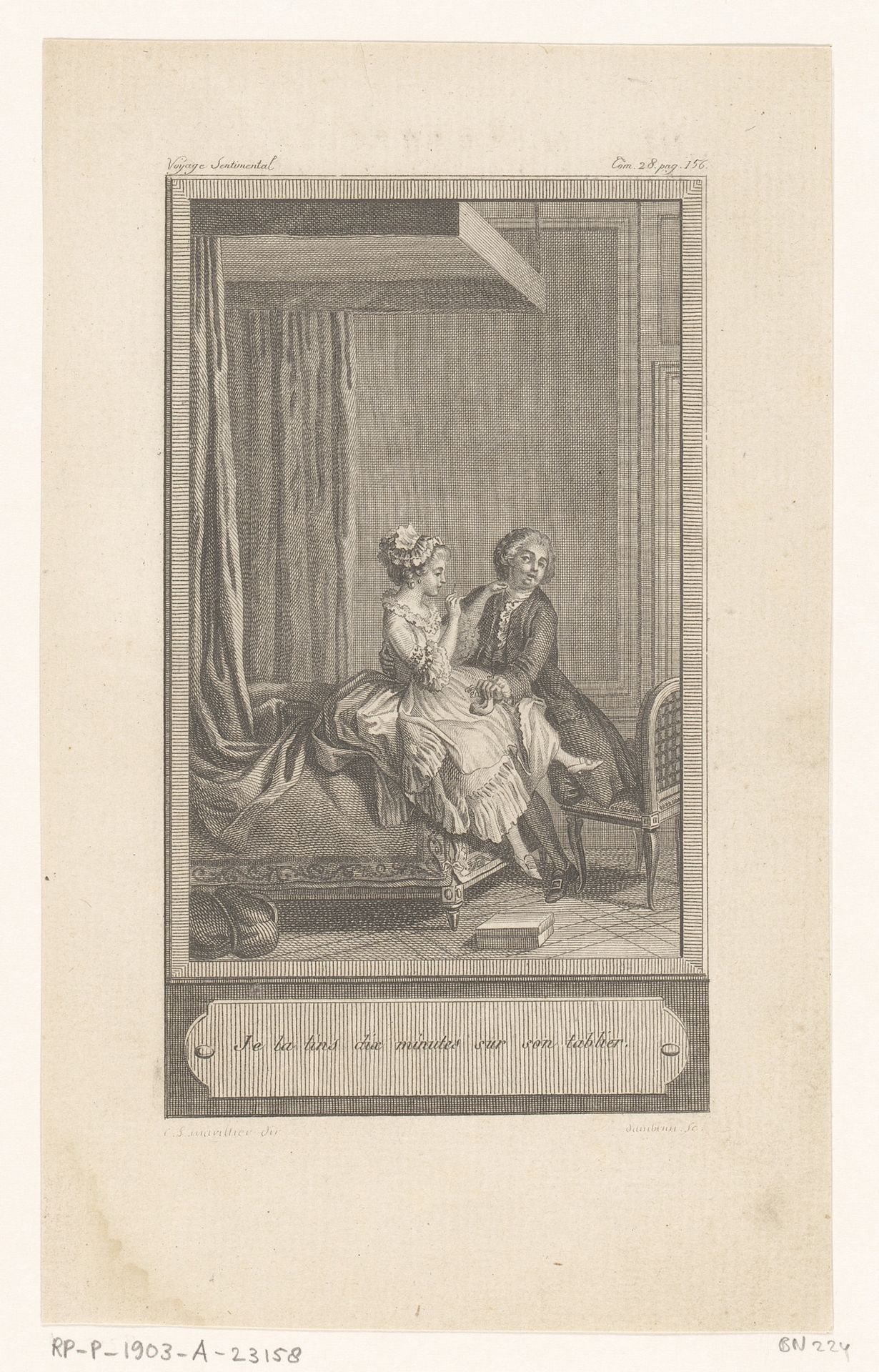 Slaapkamerinterieur met een man en vrouw zittend op een bed by Jean Dambrun