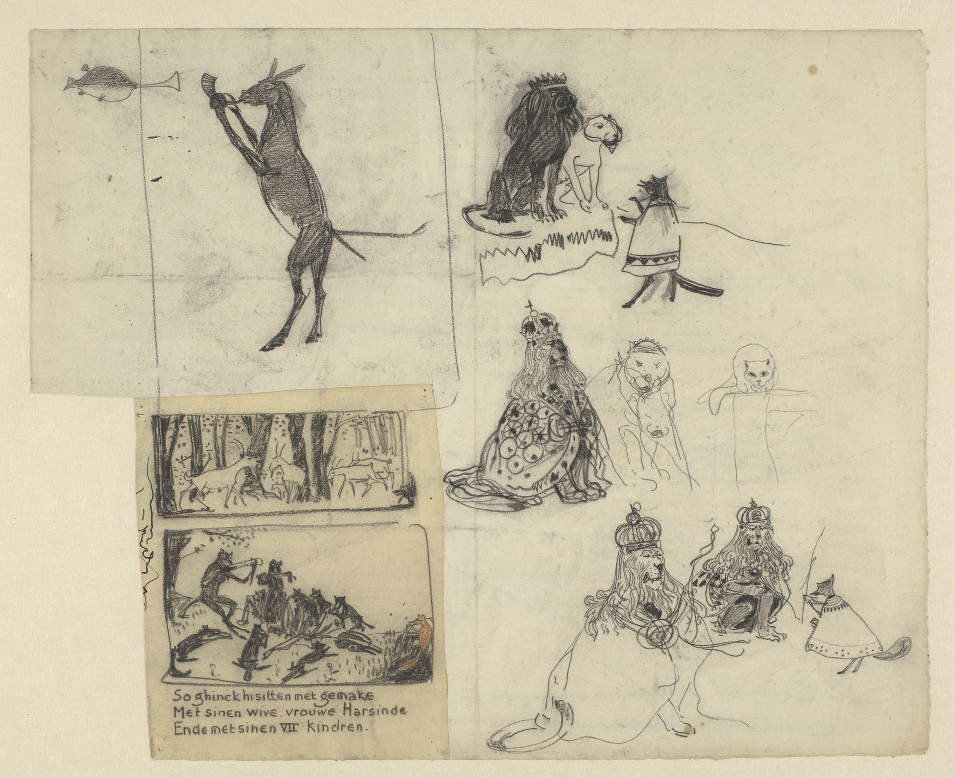 Vier illustraties voor Vanden vos Reinaerde by Gerrit Willem Dijsselhof