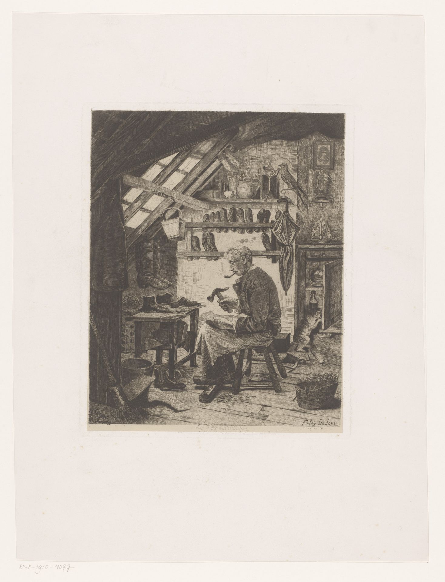 Schoenmaker in zijn werkplaats by Felix Hendrik de Jong