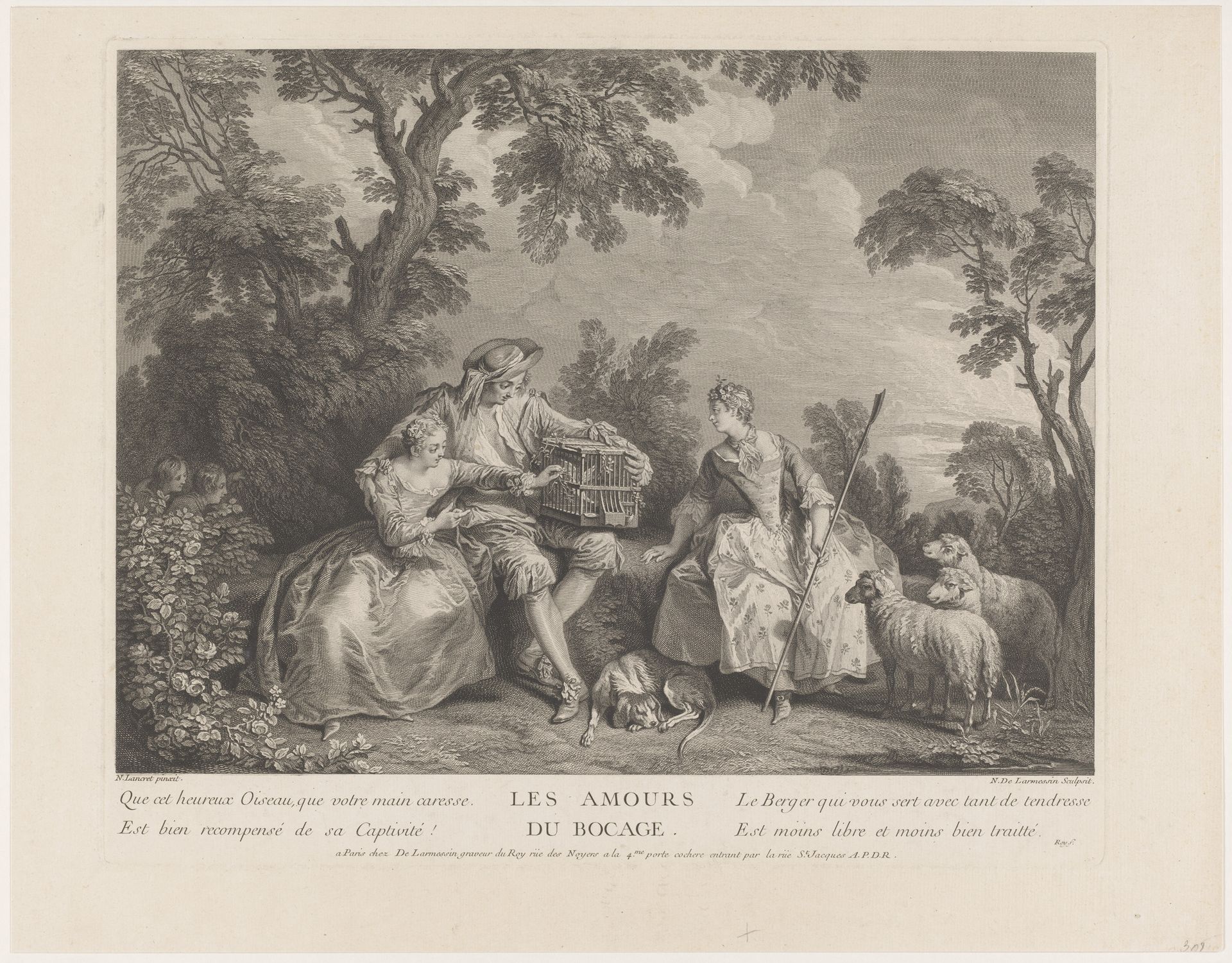 Herders met vogelkooi by Nicolas de (III) Larmessin