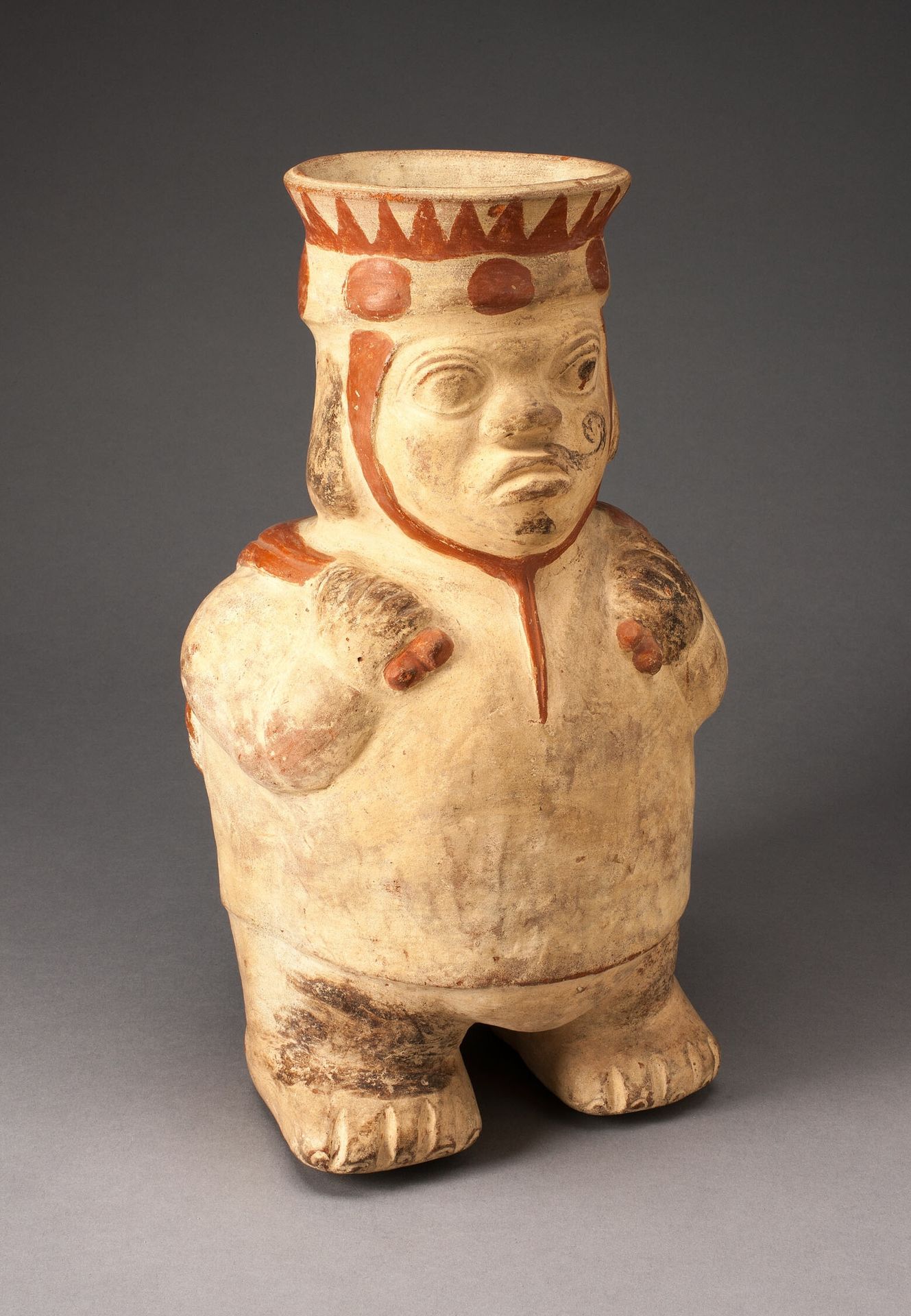 Effigy Jar Depicting a Dwarf Carrying a Puma by Moche
