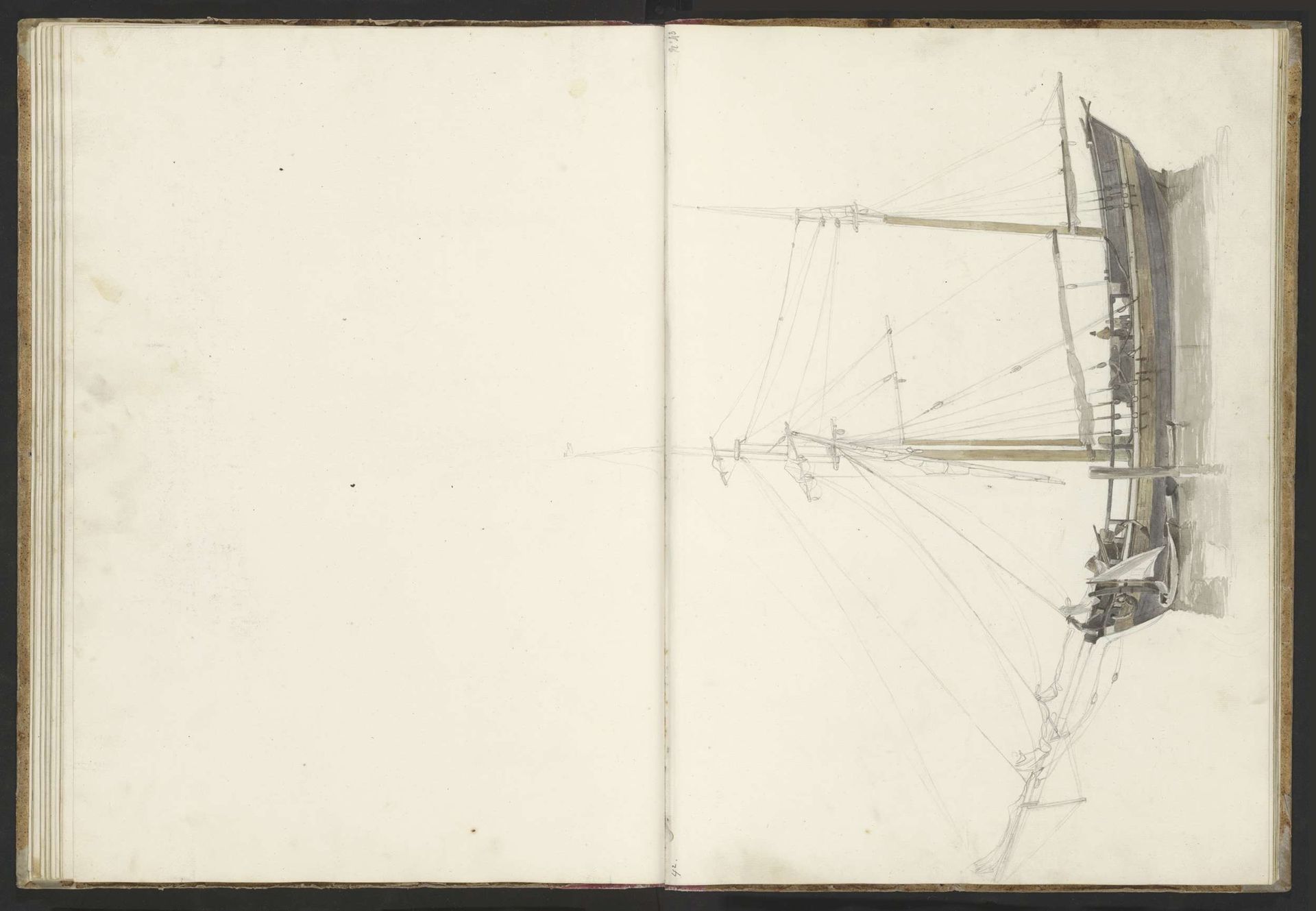 Zeilschip voor anker bij een meerpaal by Johannes Christiaan Schotel