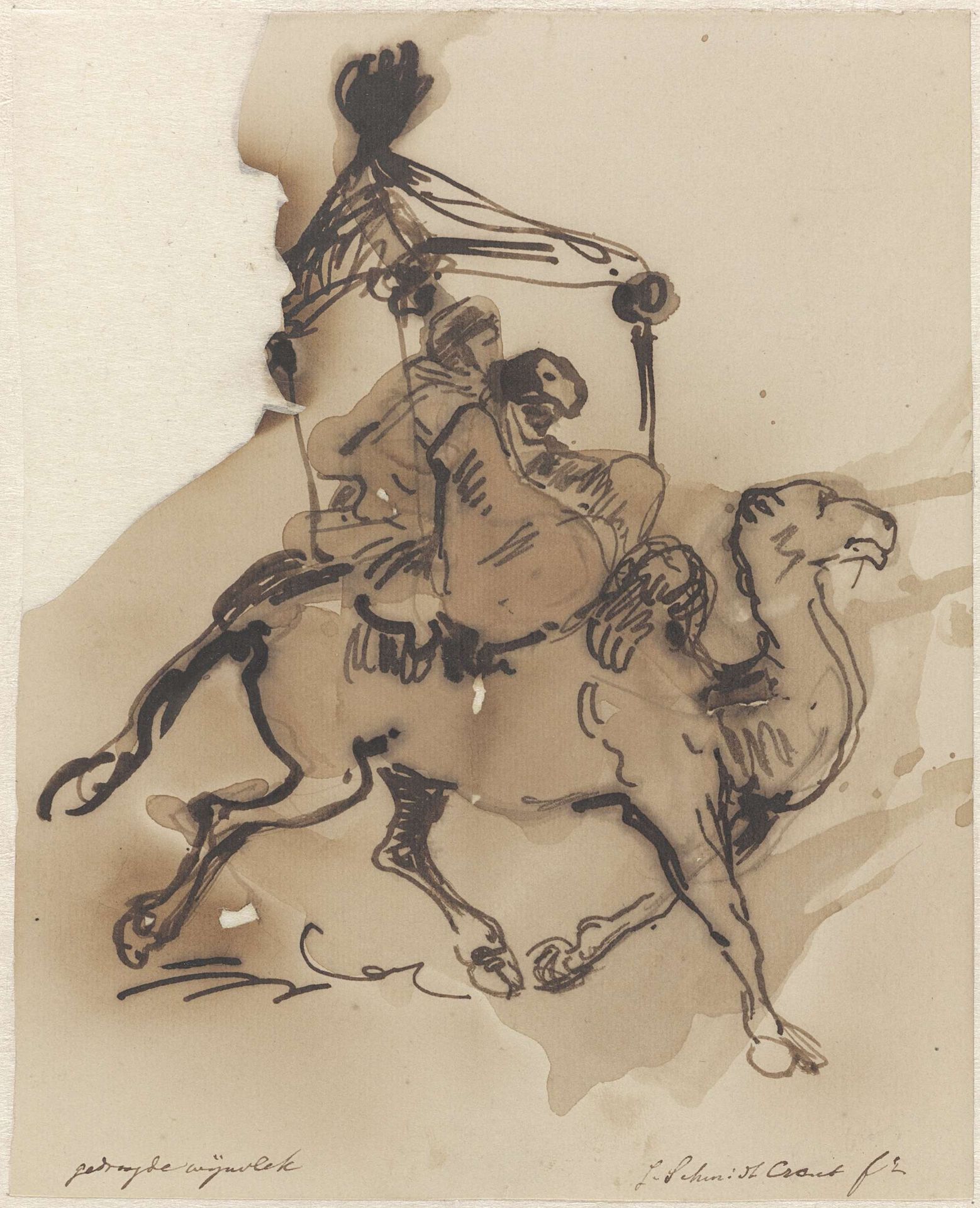 Kameel met twee berijders onder een baldakijn by Johan Michaël Schmidt Crans