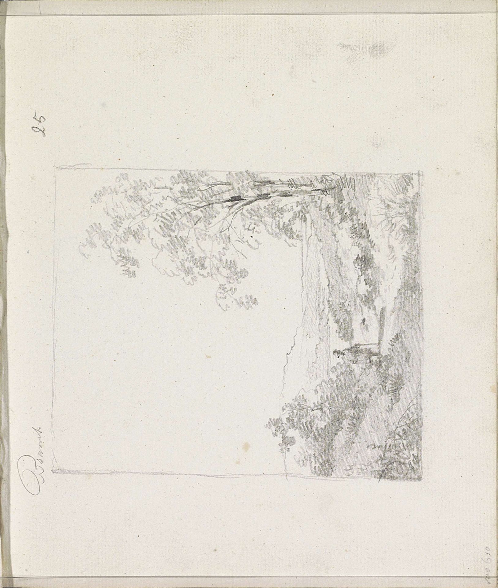 Man met wandelstok op een pad in een heuvellandschap by Andreas Schelfhout