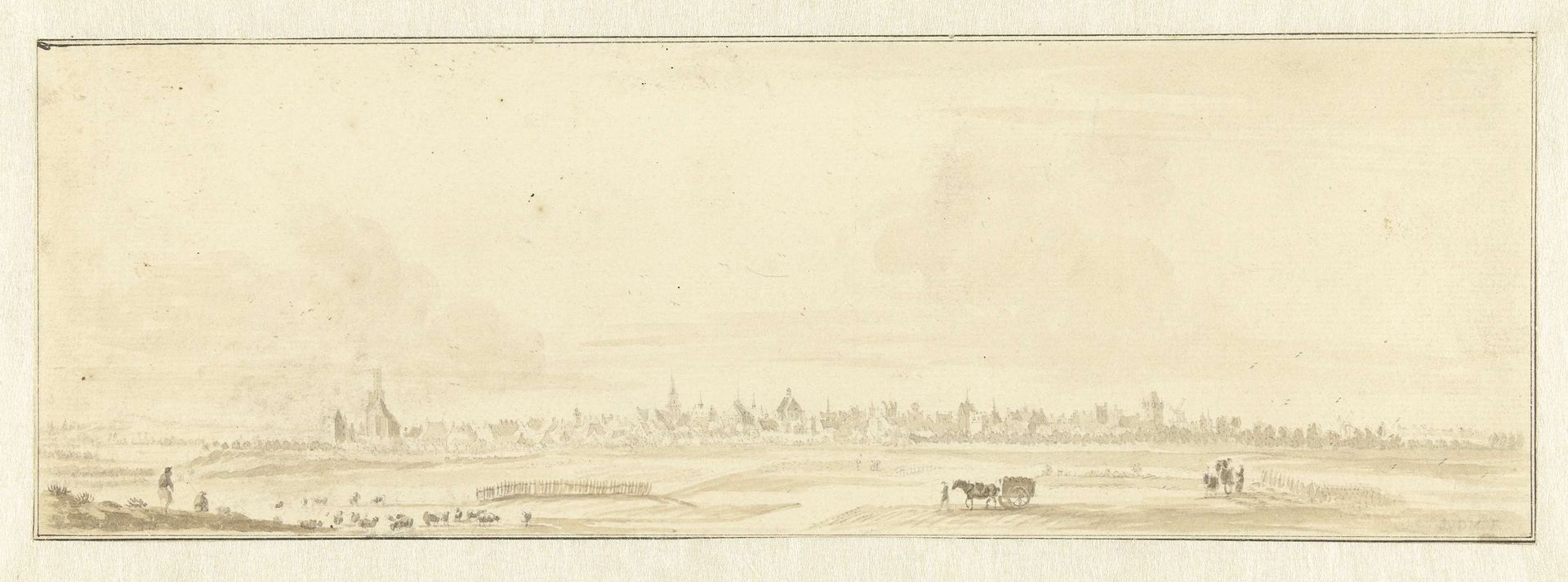 Gezicht op Emmerik, van de Mersch gezien by Justus van den Nijpoort