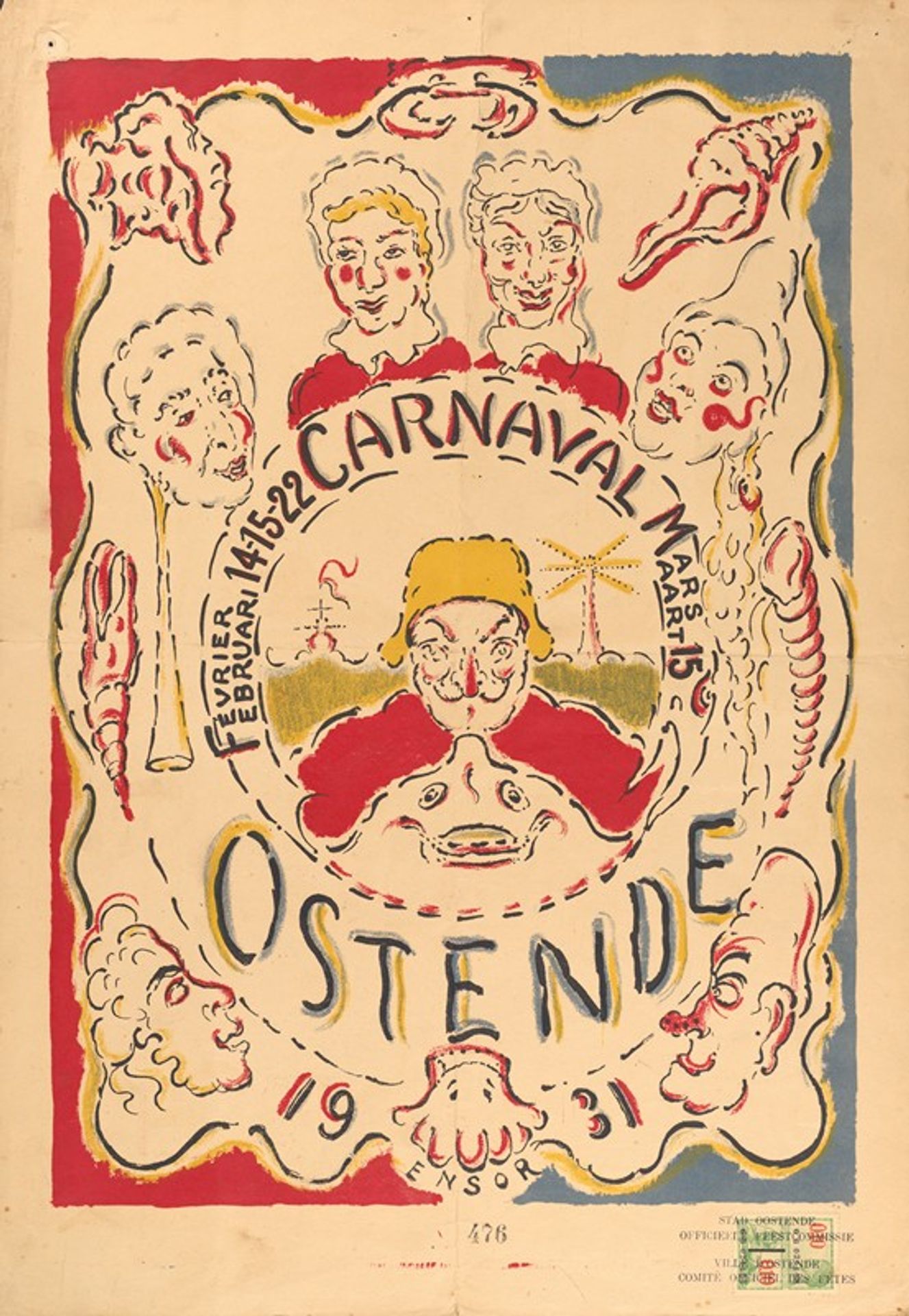 Affiche voor het carnaval van Oostende by James Ensor