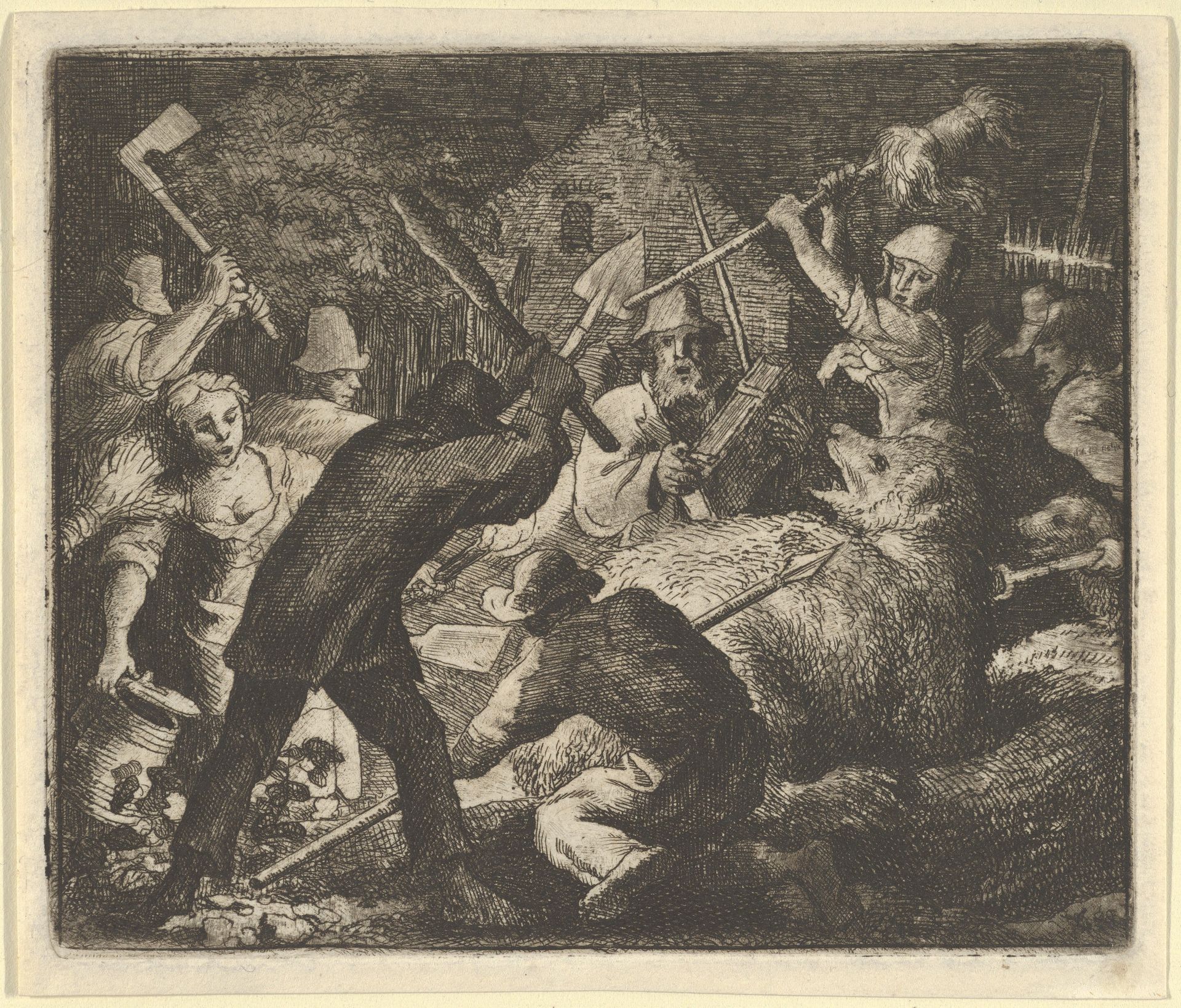 The Bear is Attacked by the Peasants from Hendrick van Alcmar's Renard The Fox by Allart van Everdingen