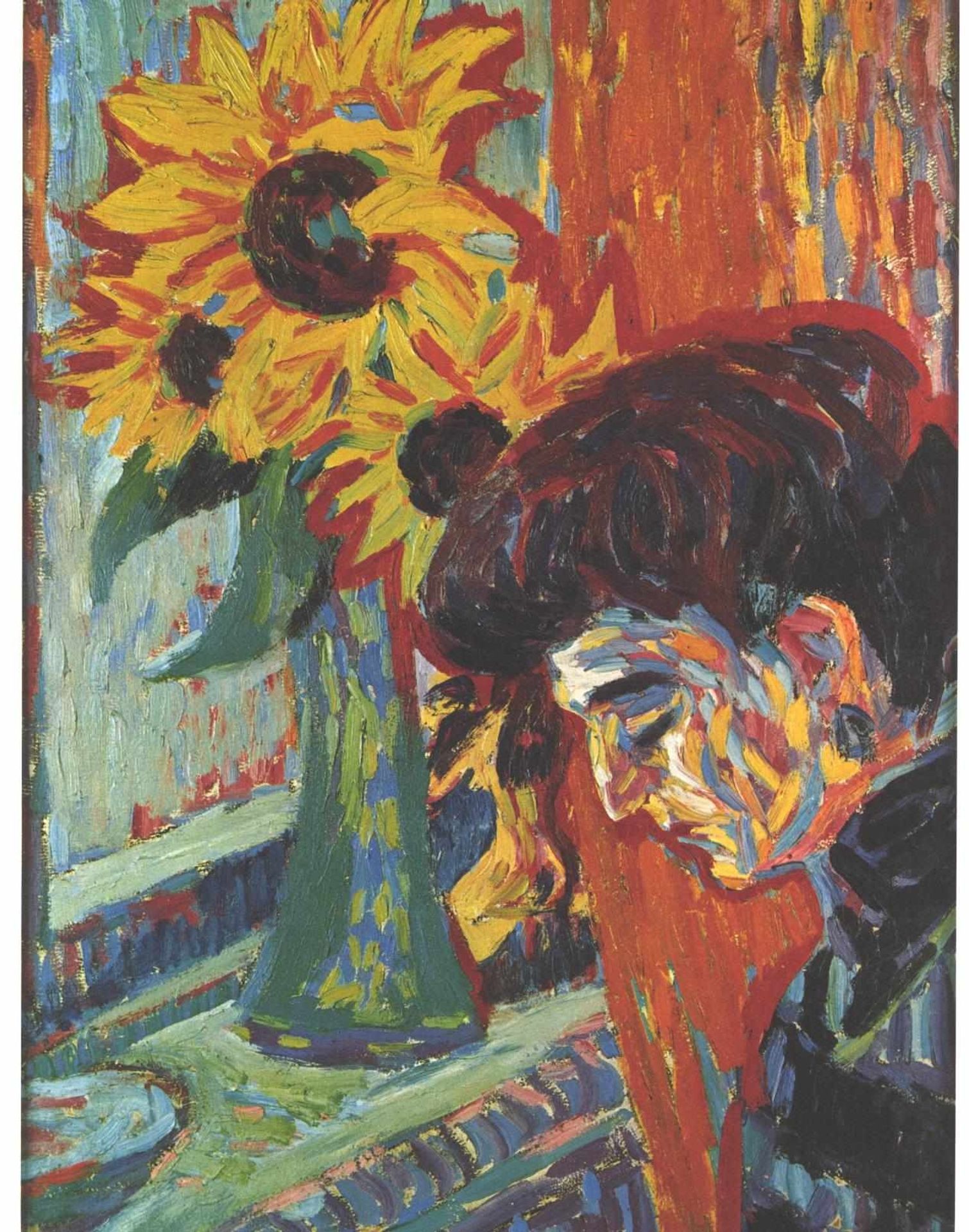 Head of a Woman in Front of Sunflowers by Ernst Ludwig Kirchner