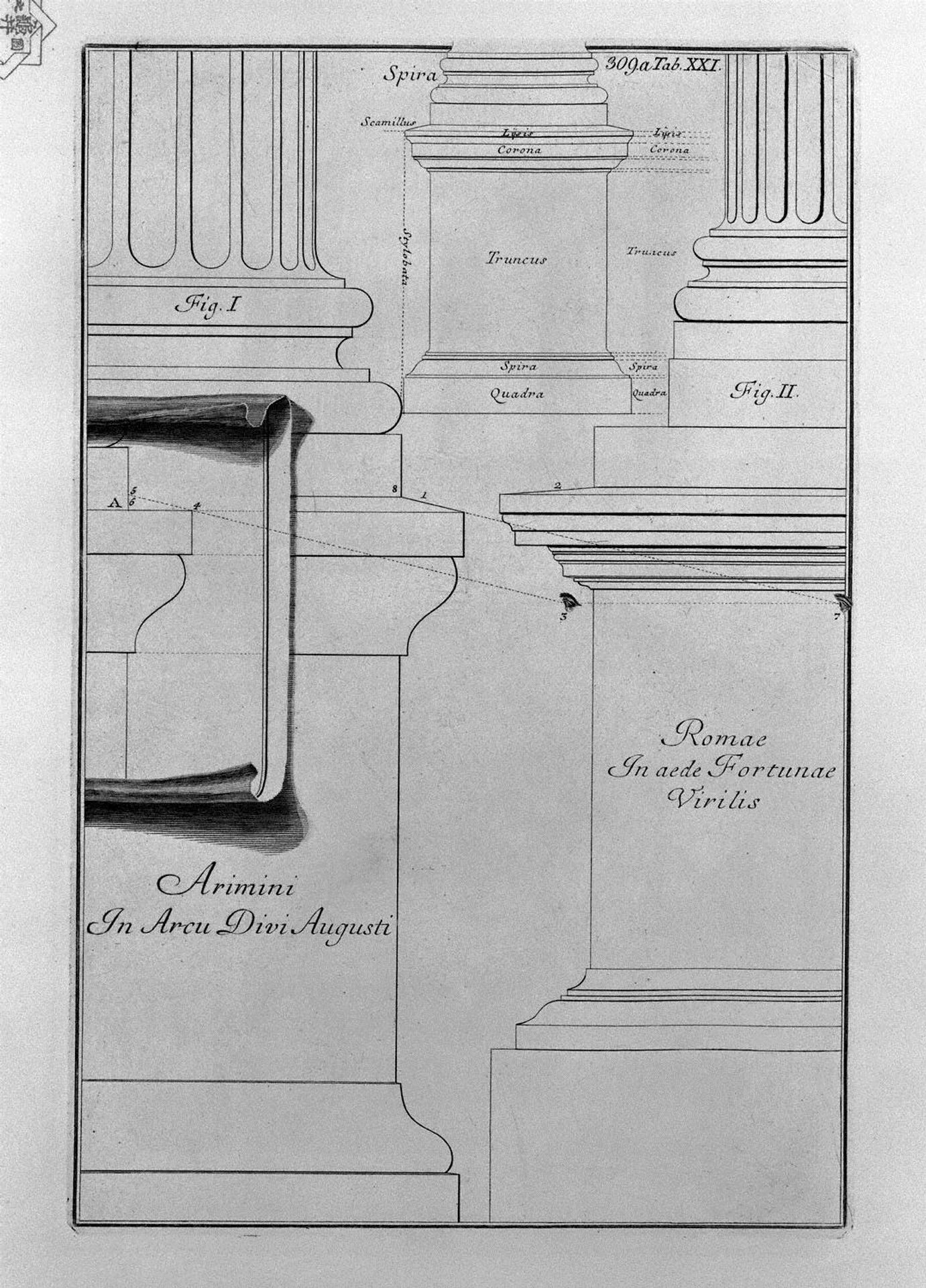 Bases and pedestals (a simple outline) (Arch of Augustus at Rimini, Fortuna Virile) by Giovanni Battista Piranesi