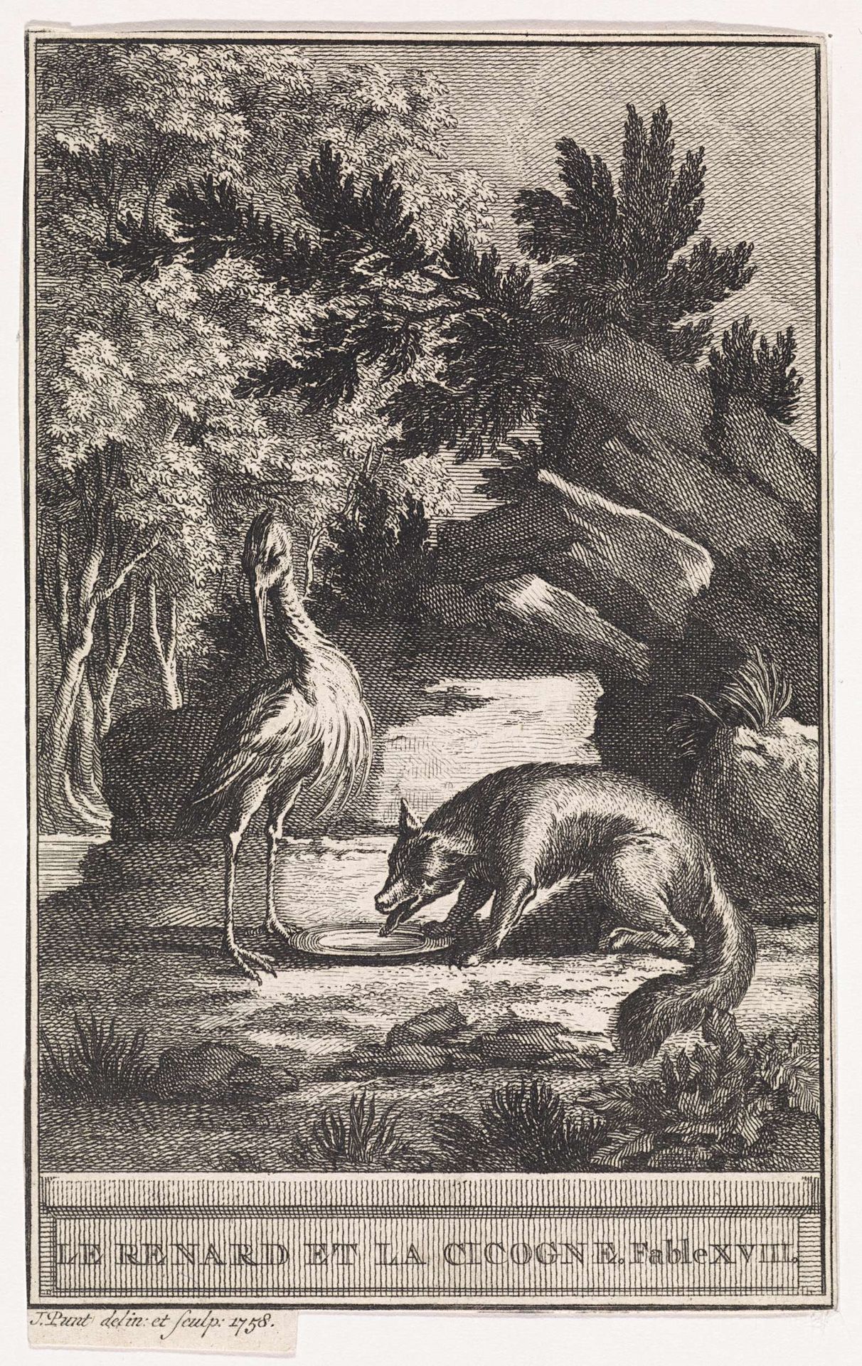 Landschap met ooievaar en vos by Jan Punt