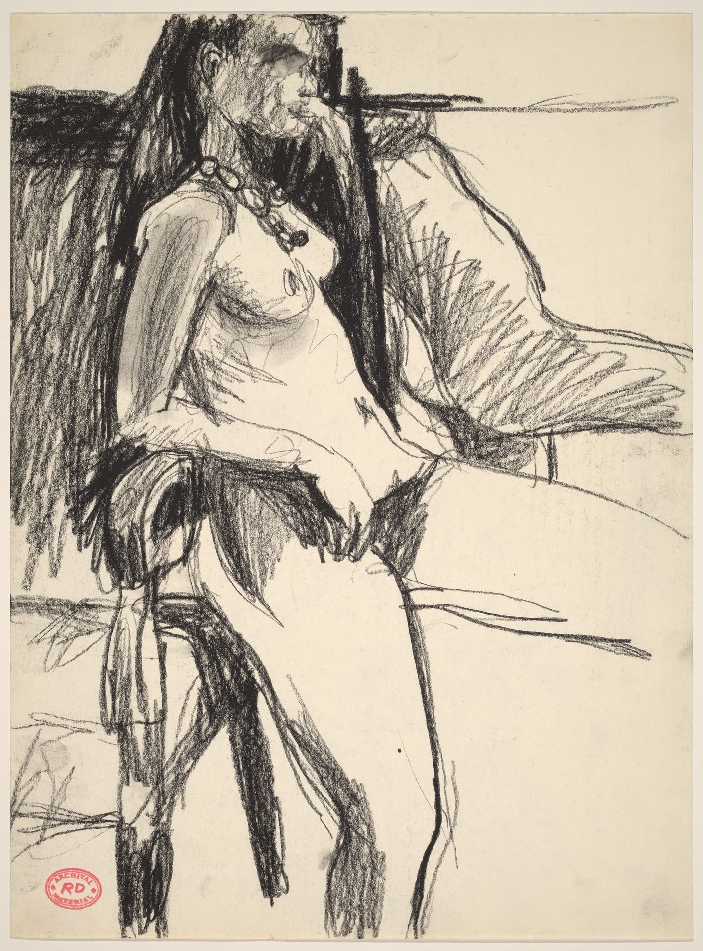Untitled [nude leaning back and resting her elbows on a chair arm] by Richard Diebenkorn