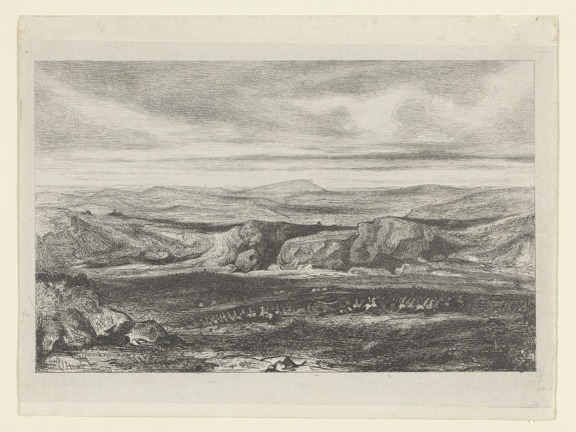 Landschap met veldslag by Alexandre-Gabriel Decamps