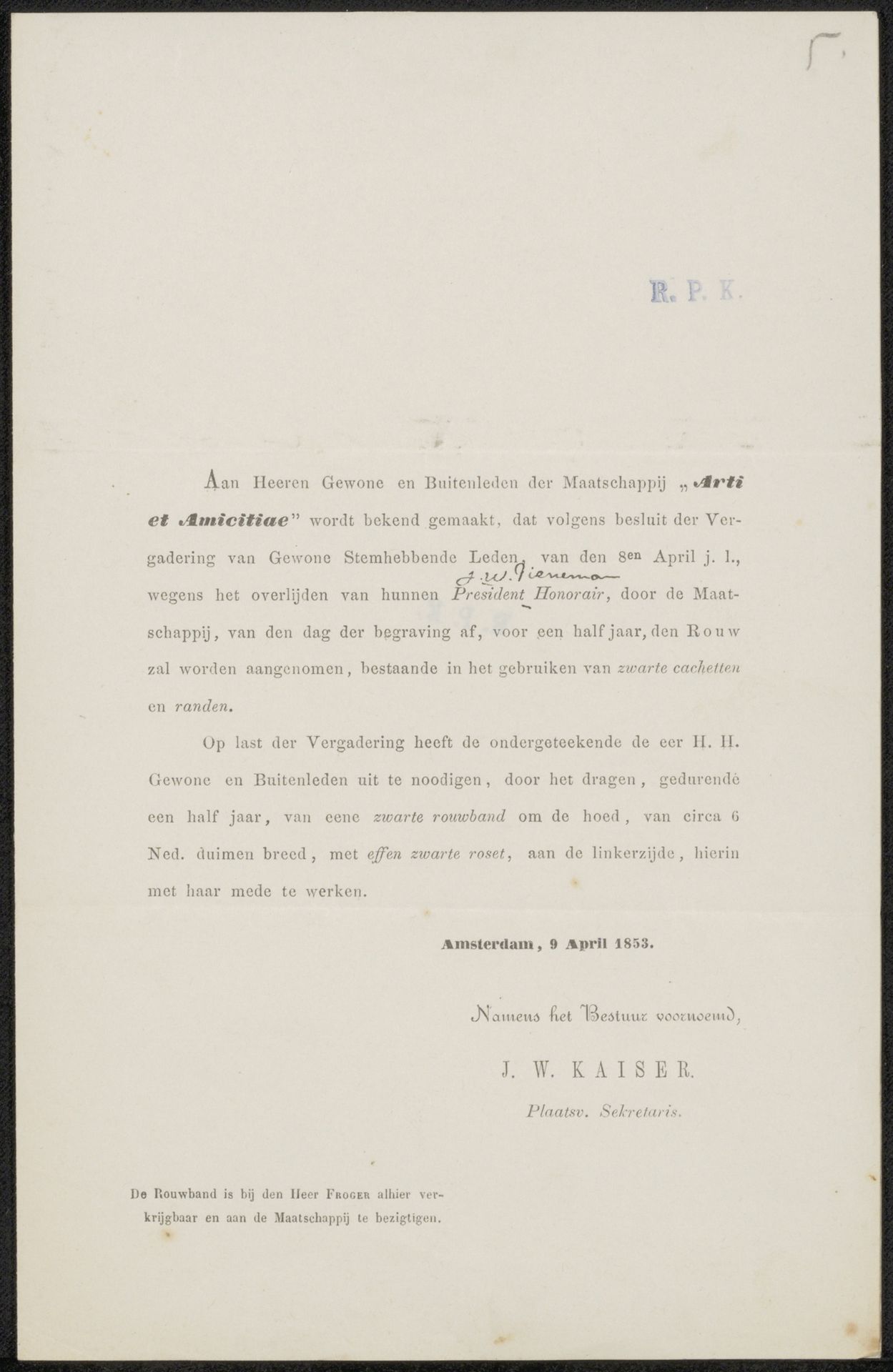 Brief aan de gewone leden en buitenleden van Arti et Amicitiae by Arti et Amicitiae